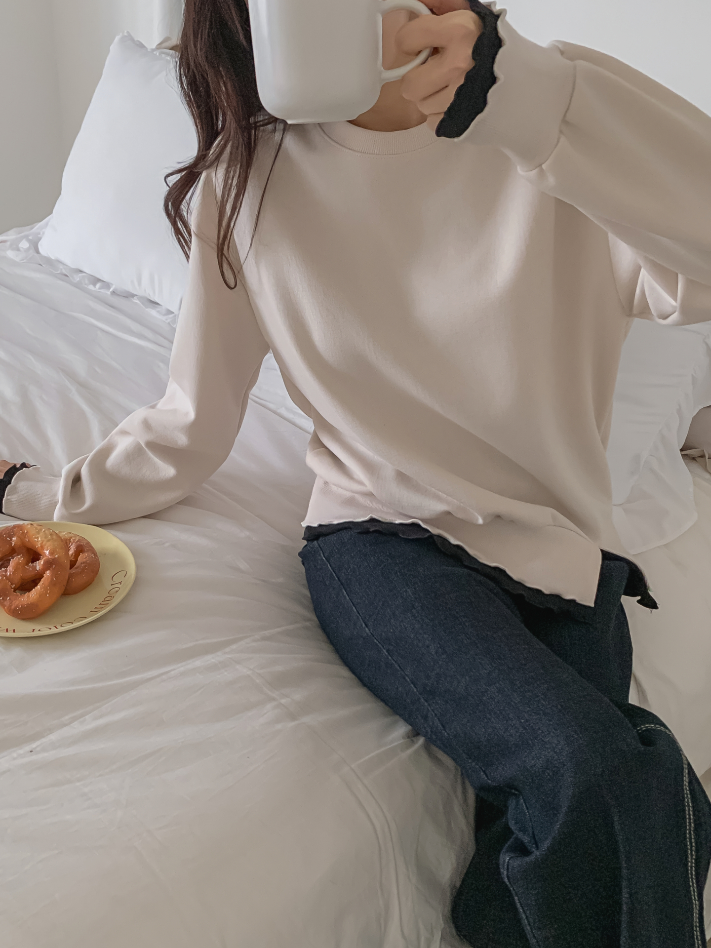 配色ラウンドネックスリットレイヤード風ルーズ長袖スウェット | 詳細画像28