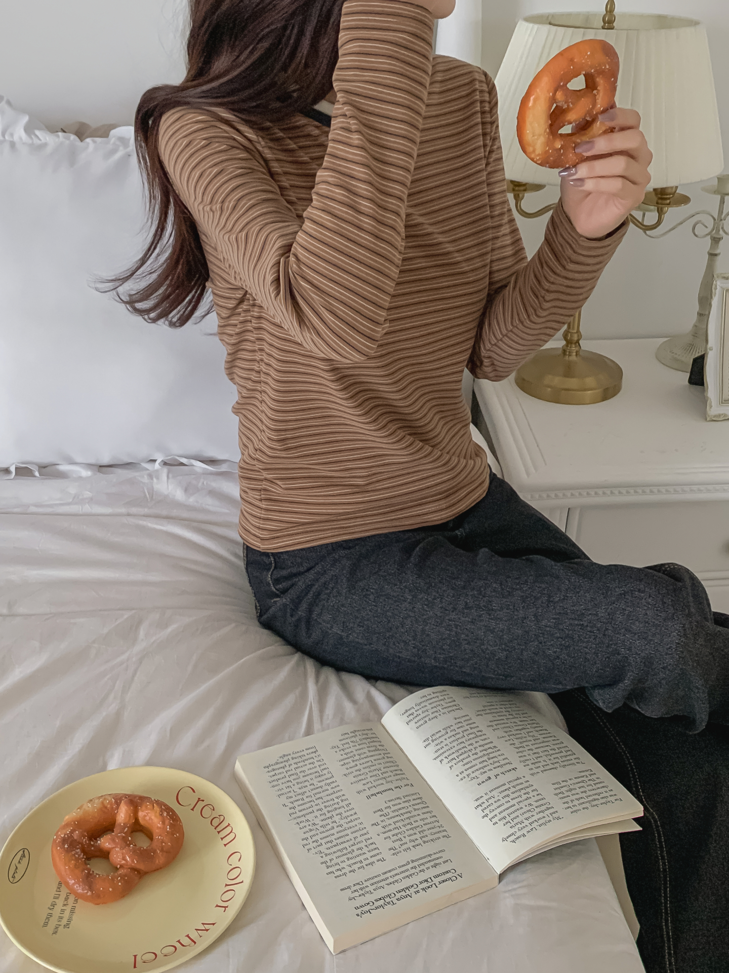 配色ラウンドネックスリム長袖ボーダーTシャツ | 詳細画像16