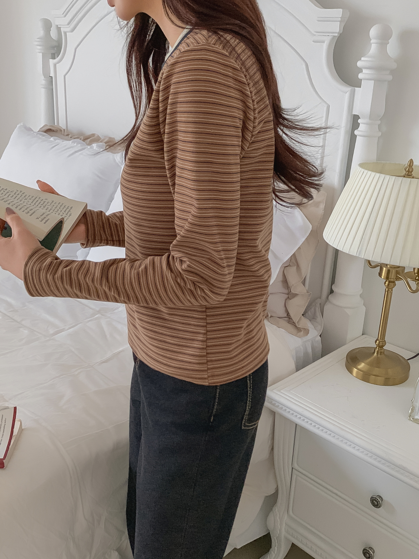 配色ラウンドネックスリム長袖ボーダーTシャツ | 詳細画像22