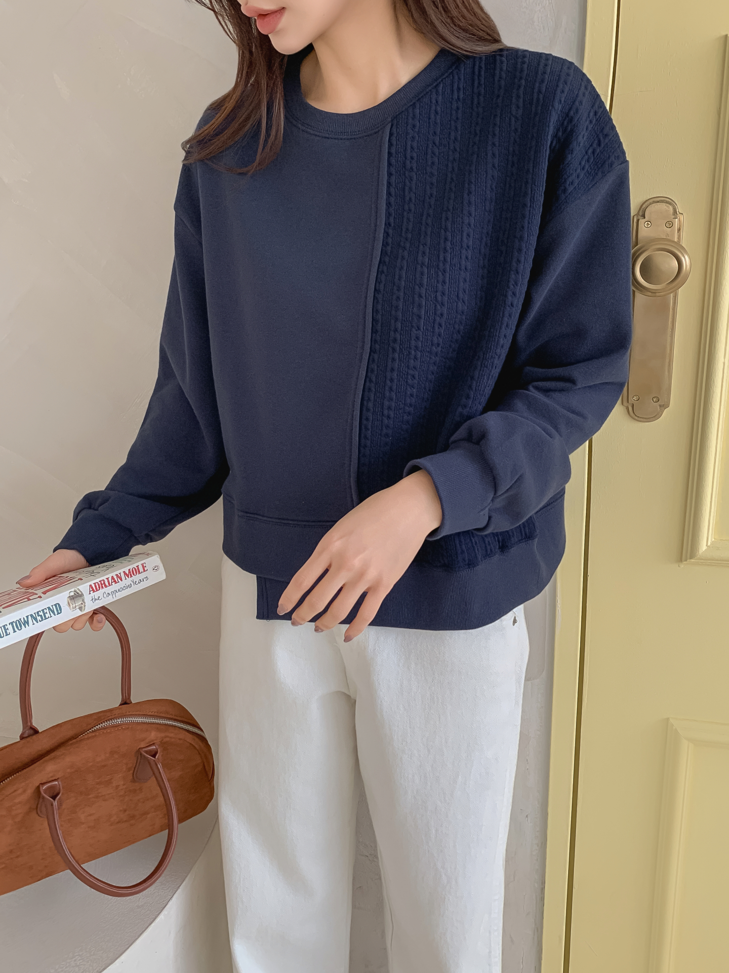 ニットコンビラウンドネックルーズ長袖スウェット | 詳細画像7