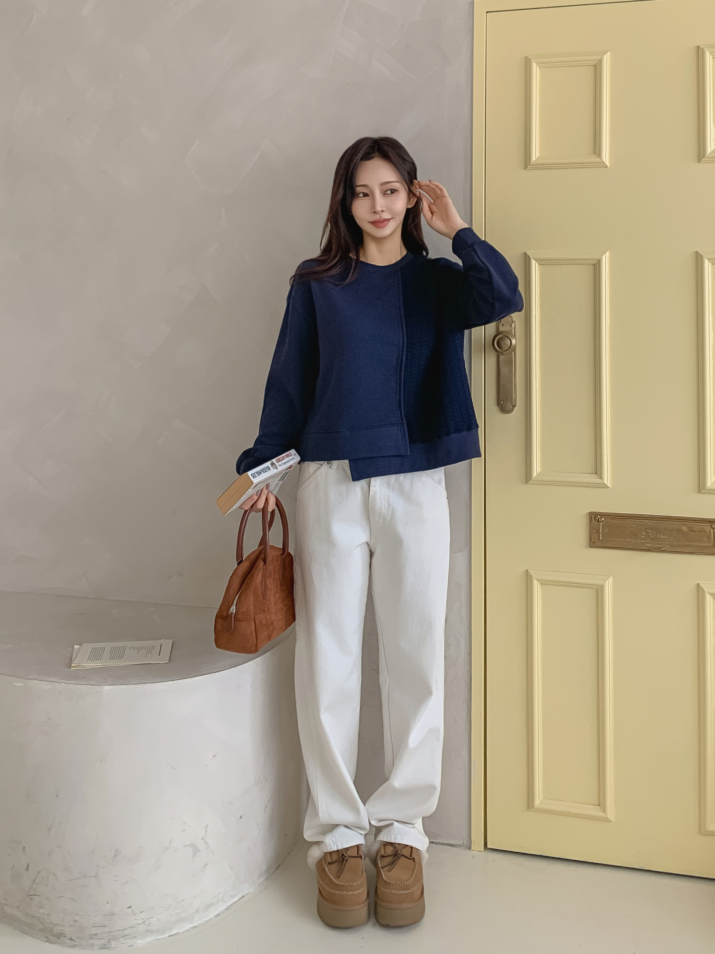 ニットコンビラウンドネックルーズ長袖スウェット | 詳細画像6