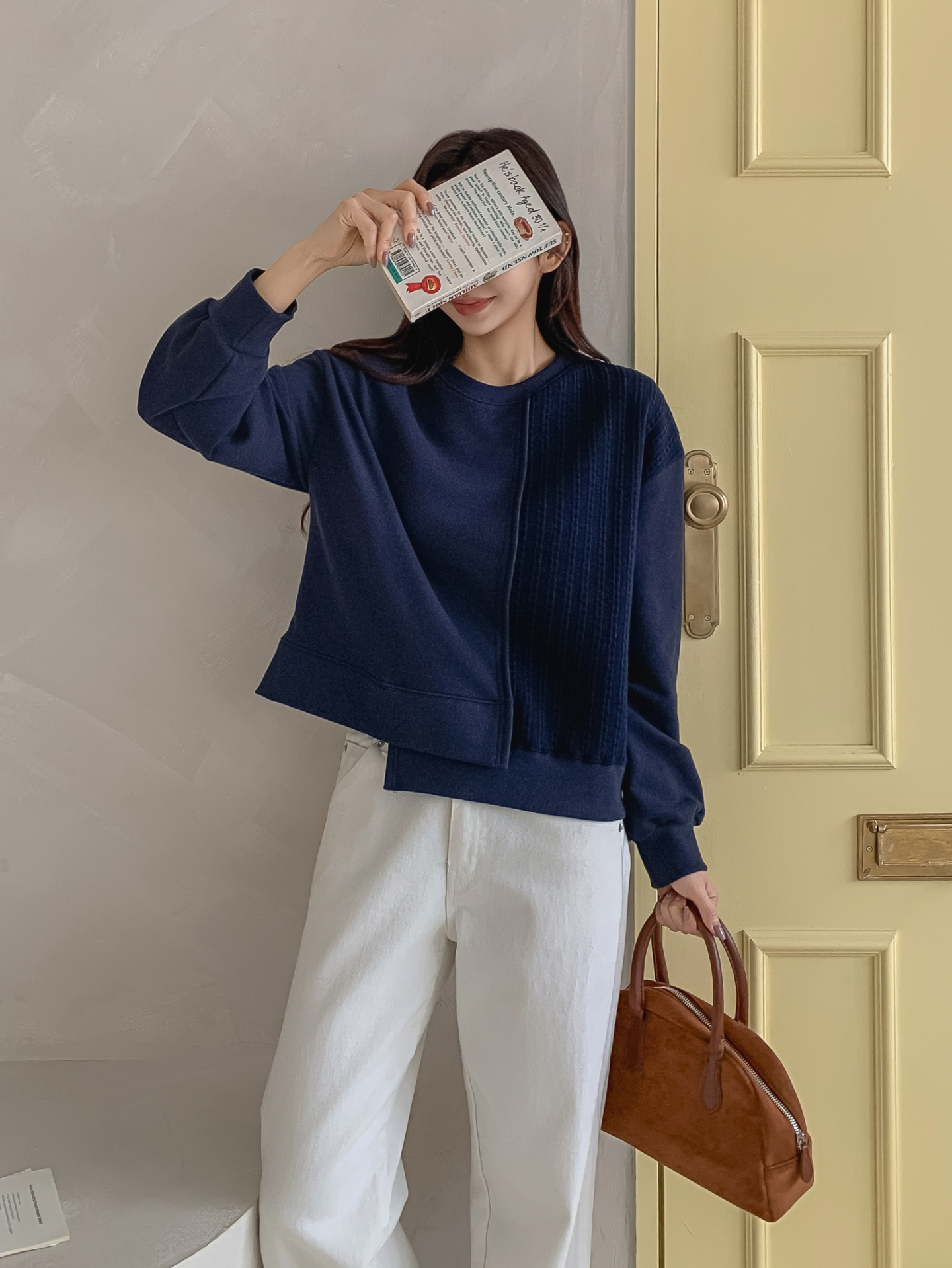 ニットコンビラウンドネックルーズ長袖スウェット | 詳細画像8