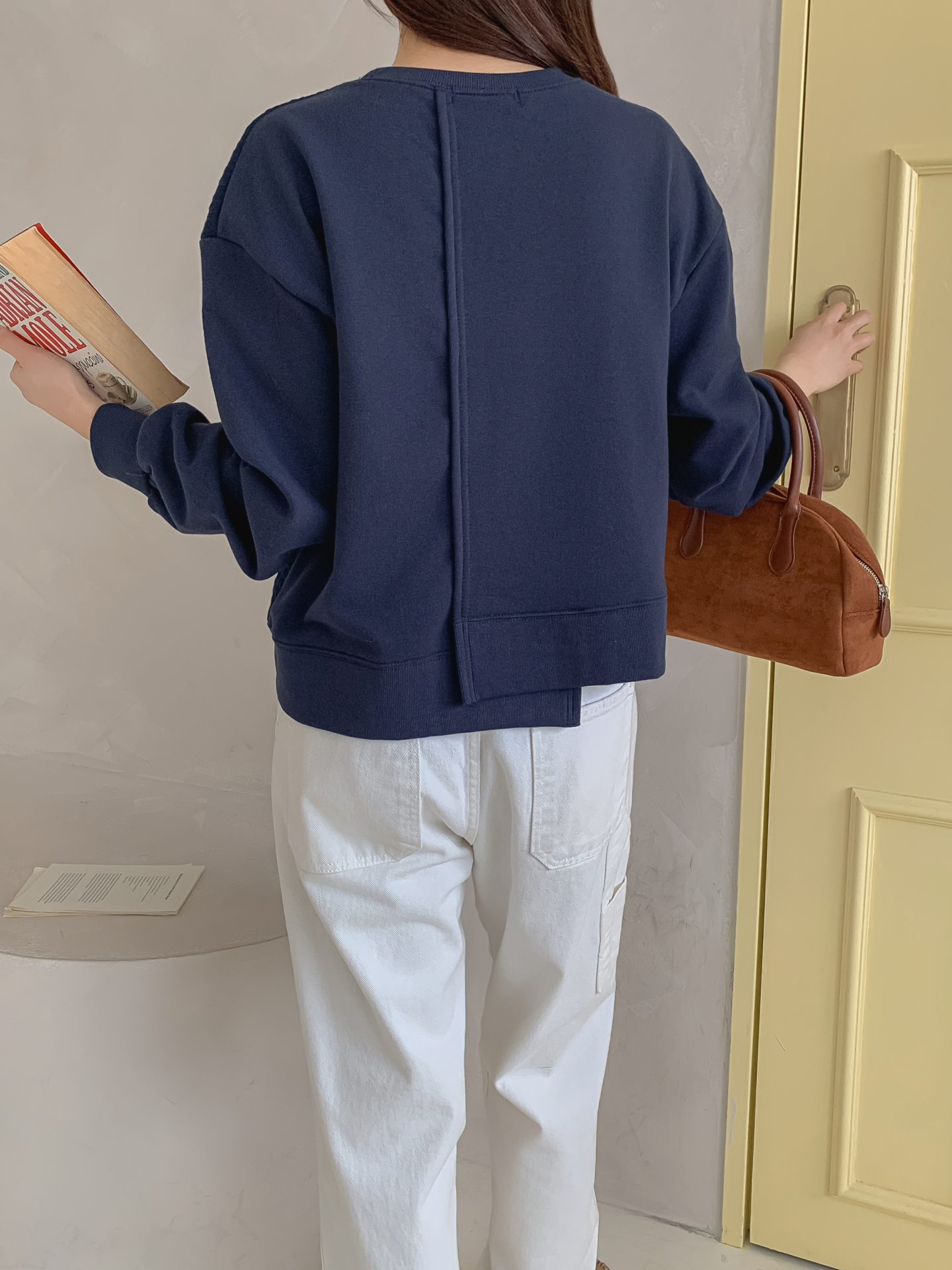 ニットコンビラウンドネックルーズ長袖スウェット | 詳細画像10