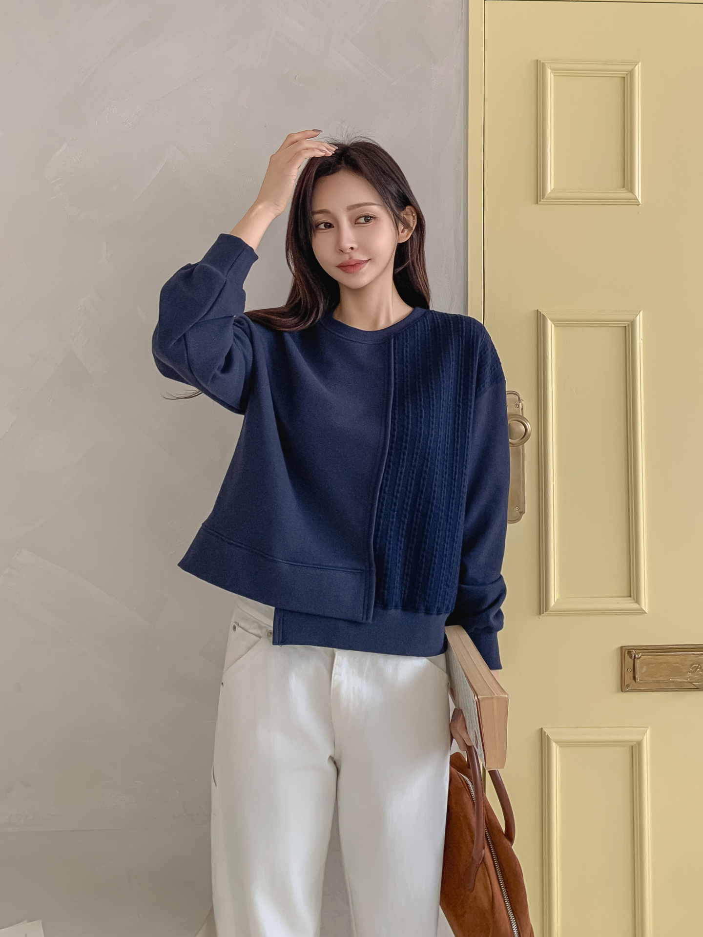 ニットコンビラウンドネックルーズ長袖スウェット | 詳細画像12