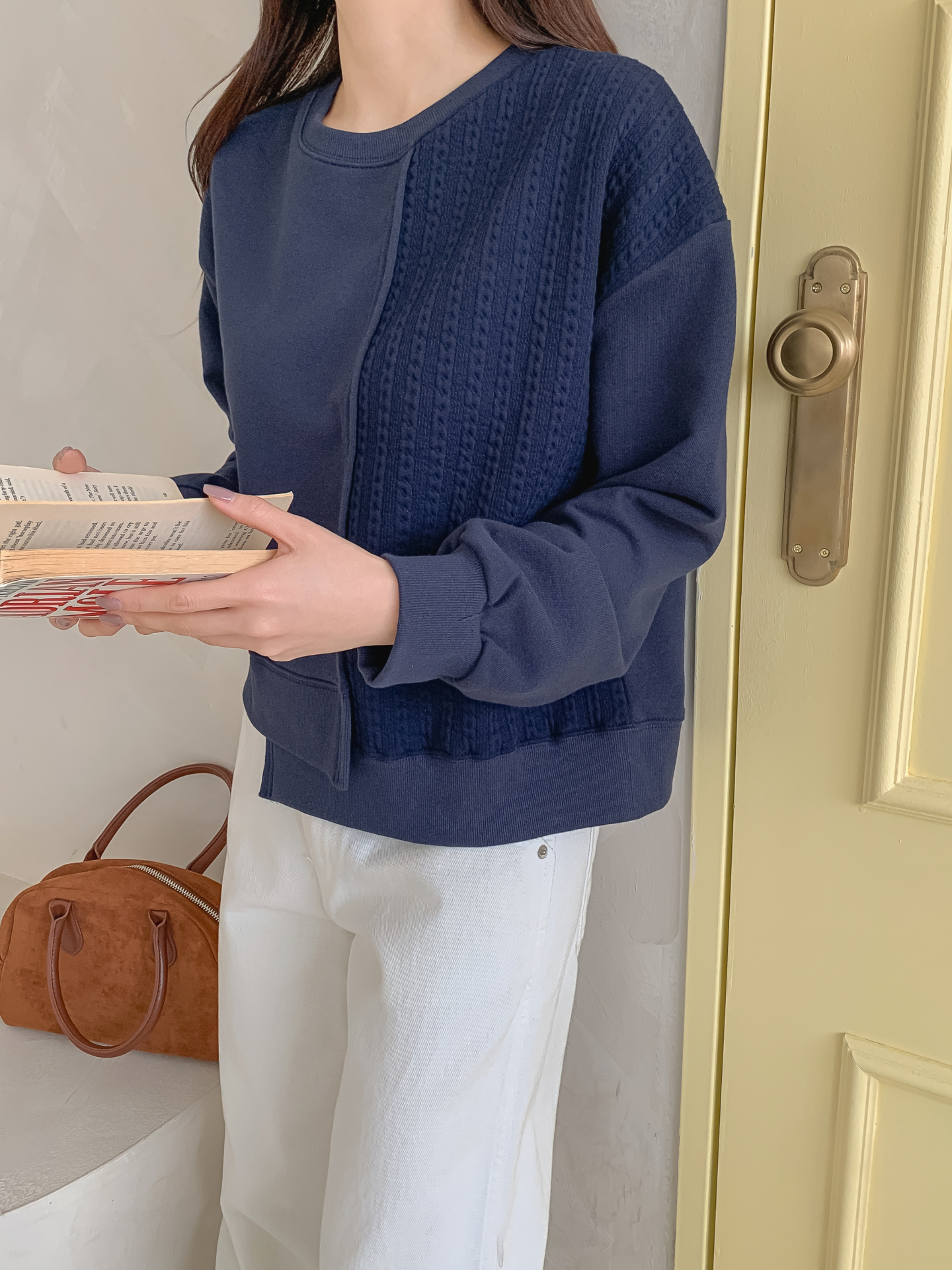 ニットコンビラウンドネックルーズ長袖スウェット | 詳細画像13