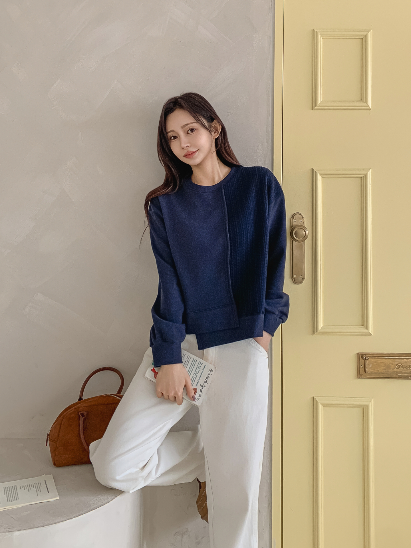 ニットコンビラウンドネックルーズ長袖スウェット | 詳細画像14