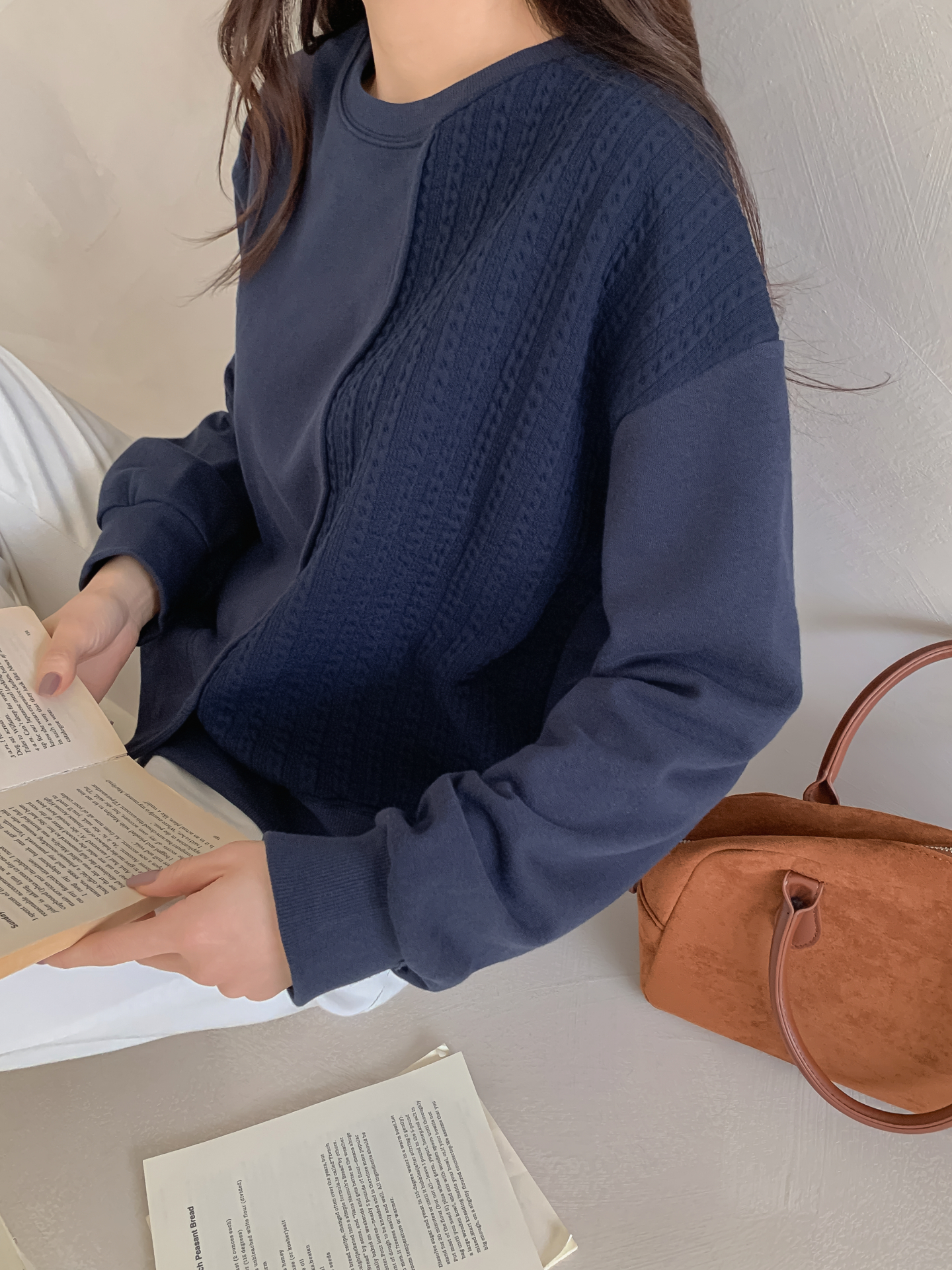 ニットコンビラウンドネックルーズ長袖スウェット | 詳細画像17