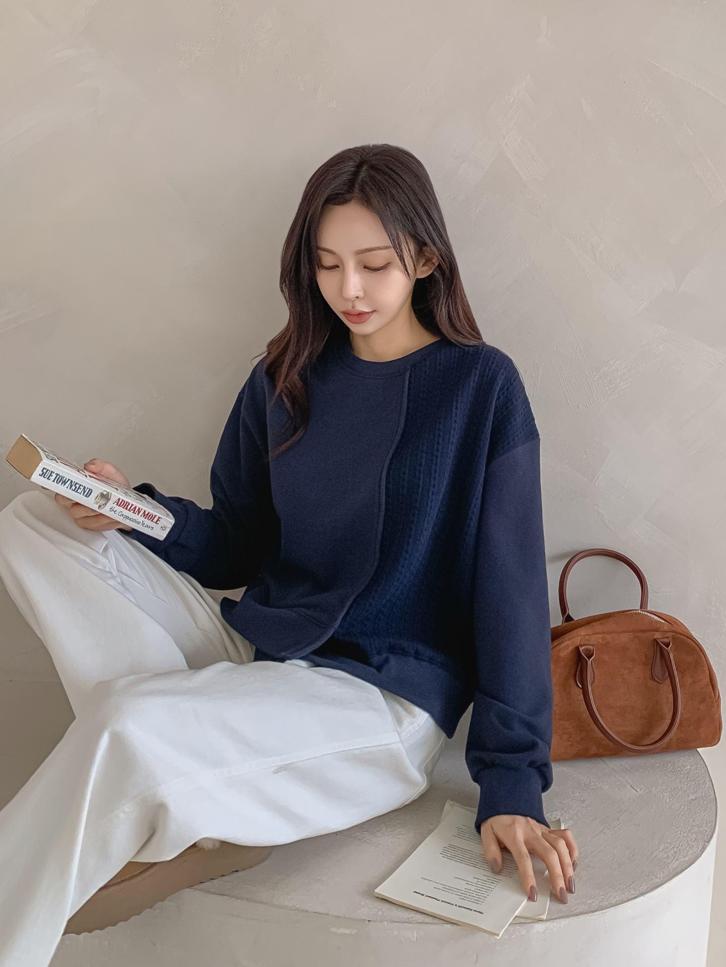 ニットコンビラウンドネックルーズ長袖スウェット | 詳細画像18