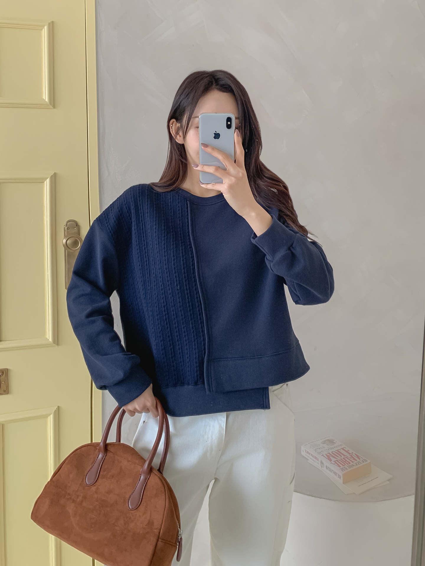 ニットコンビラウンドネックルーズ長袖スウェット | 詳細画像19