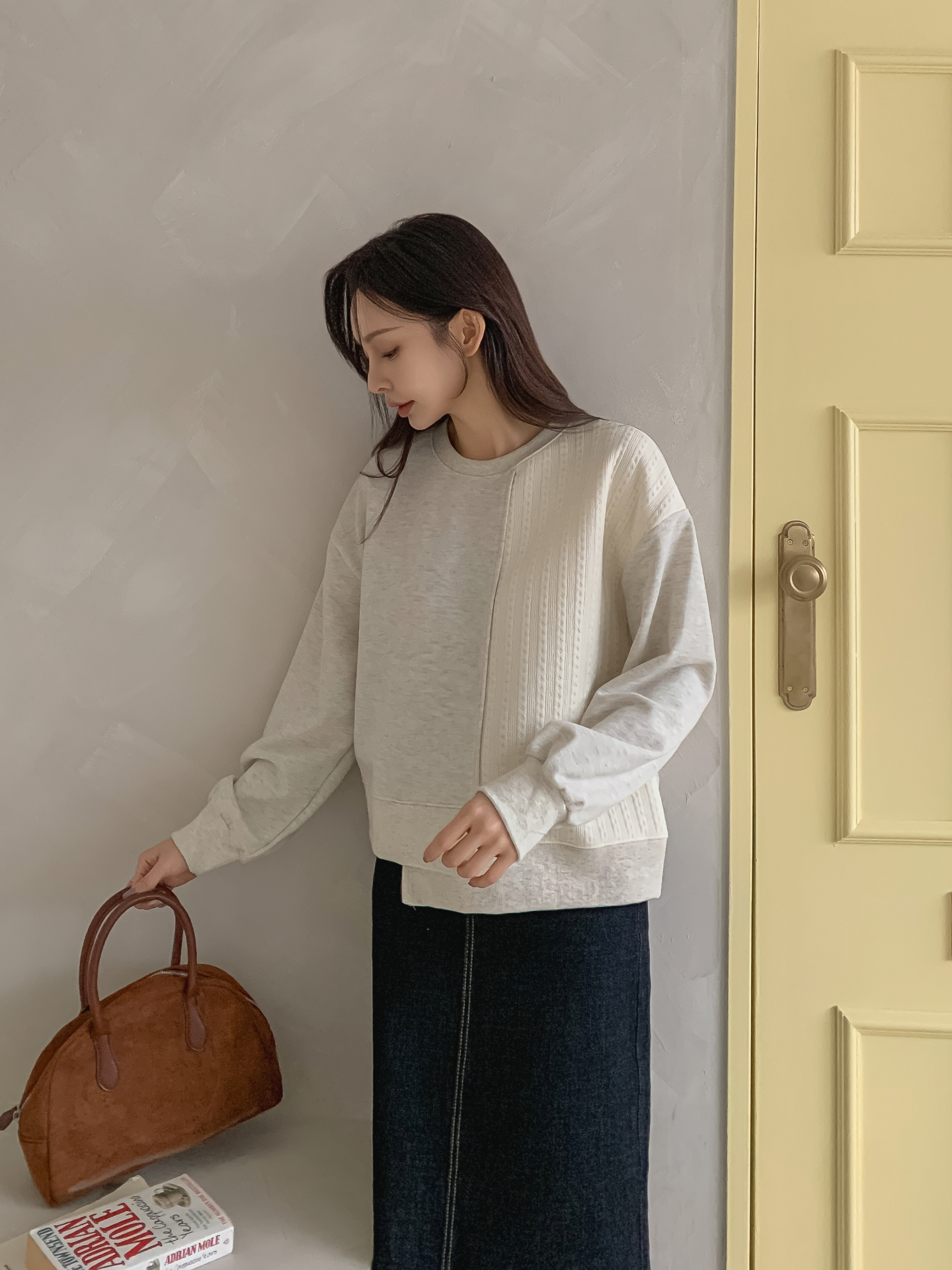 ニットコンビラウンドネックルーズ長袖スウェット | 詳細画像21