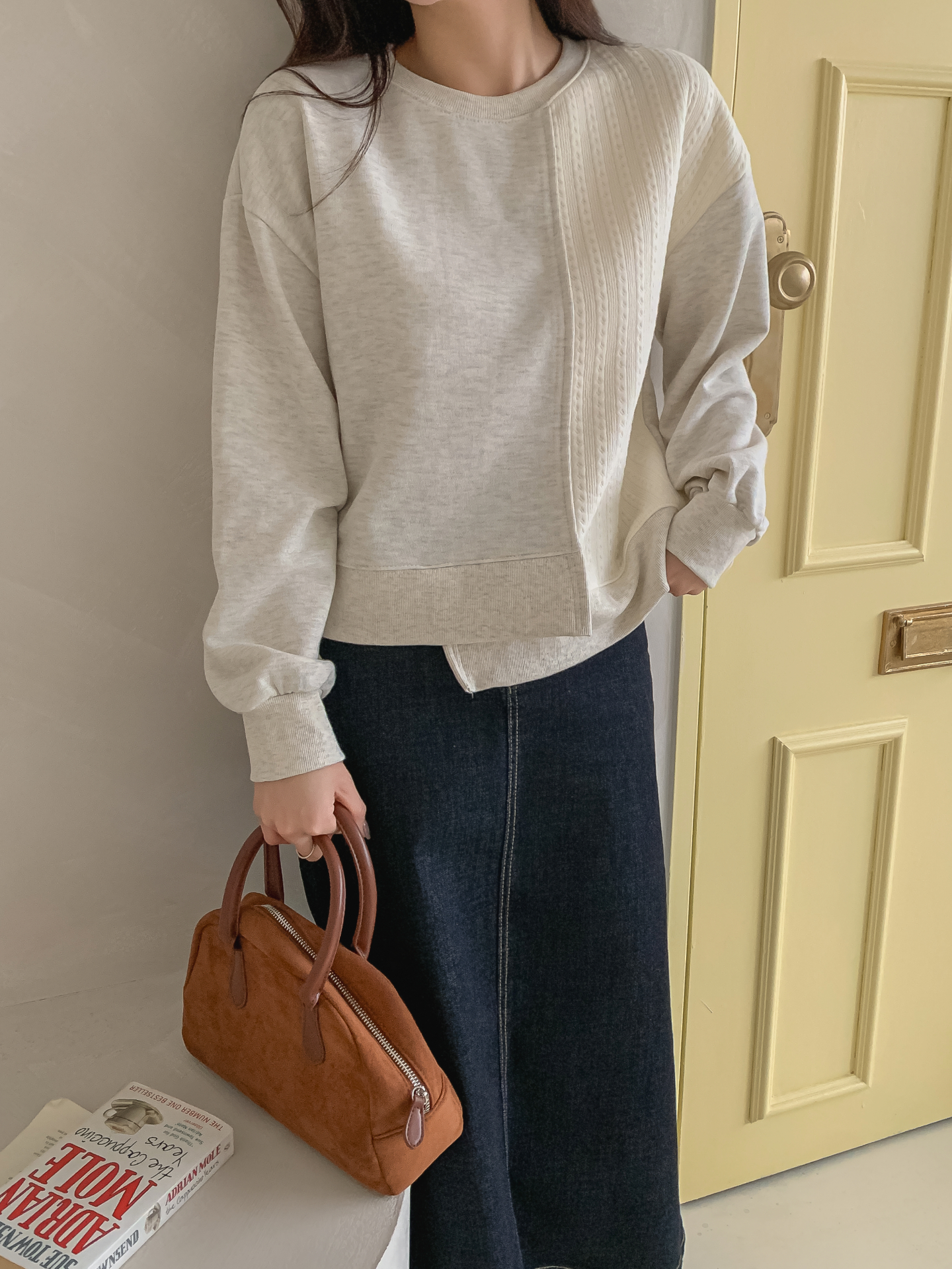 ニットコンビラウンドネックルーズ長袖スウェット | 詳細画像22