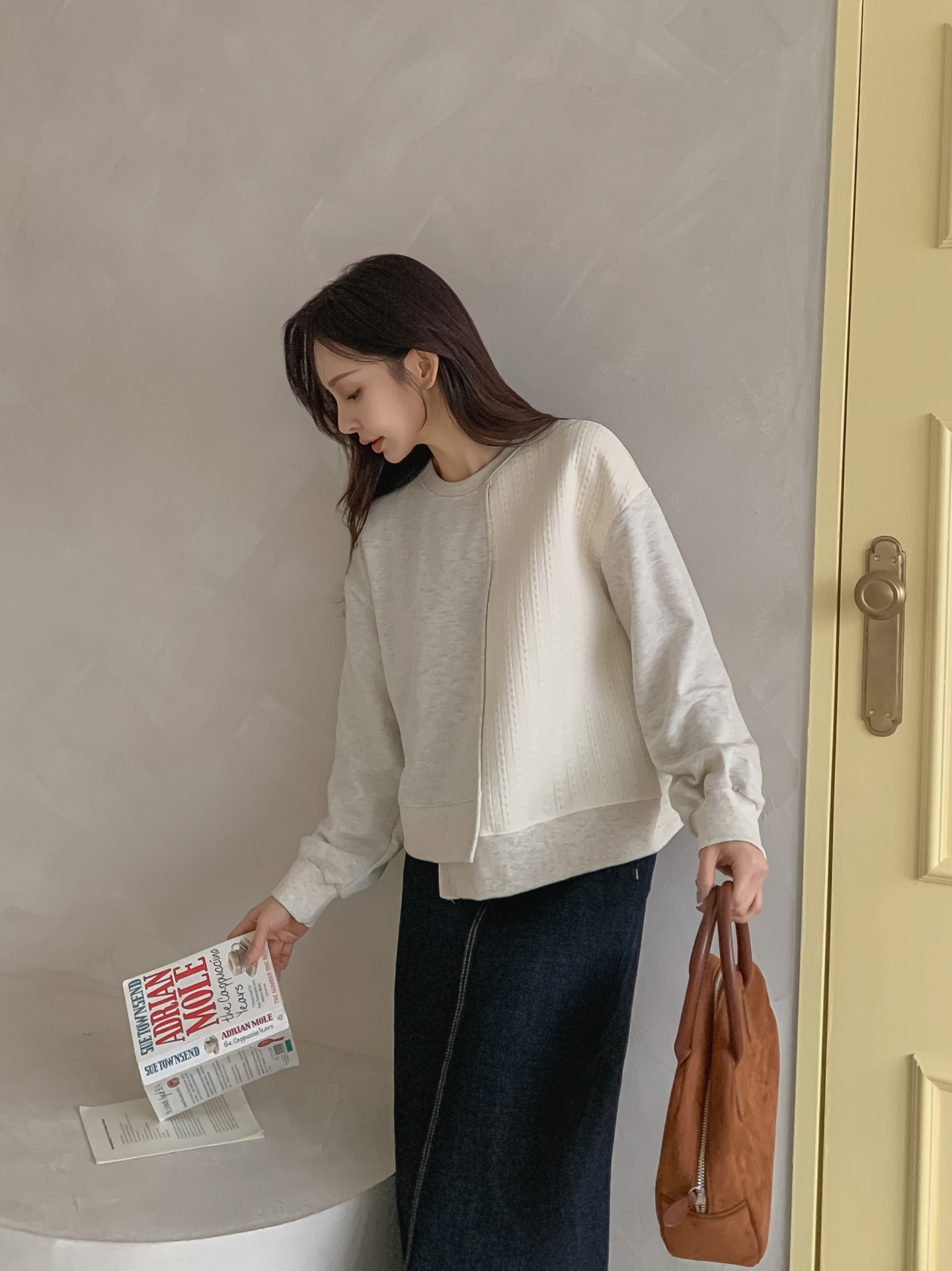 ニットコンビラウンドネックルーズ長袖スウェット | 詳細画像23