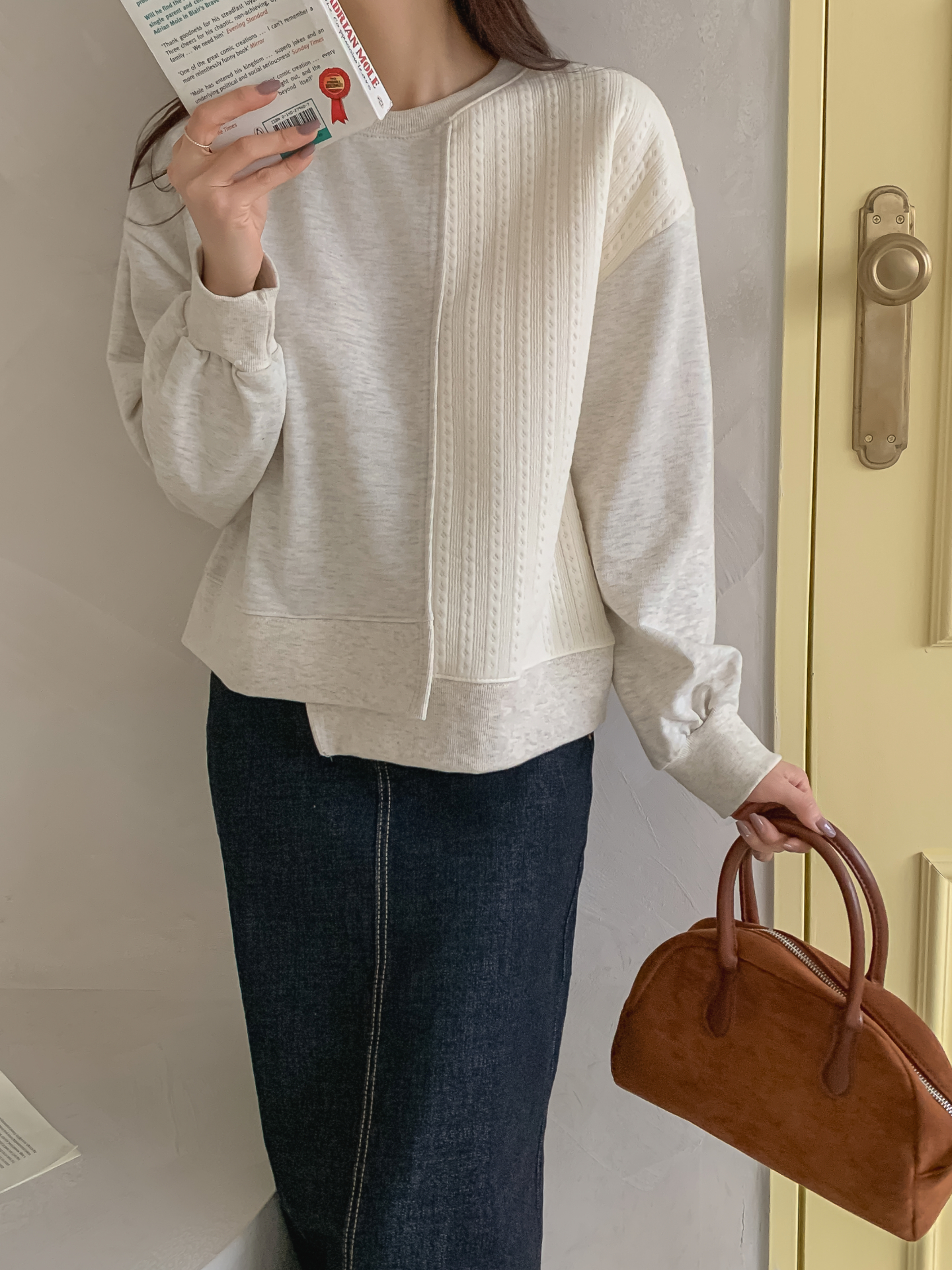 ニットコンビラウンドネックルーズ長袖スウェット | 詳細画像24