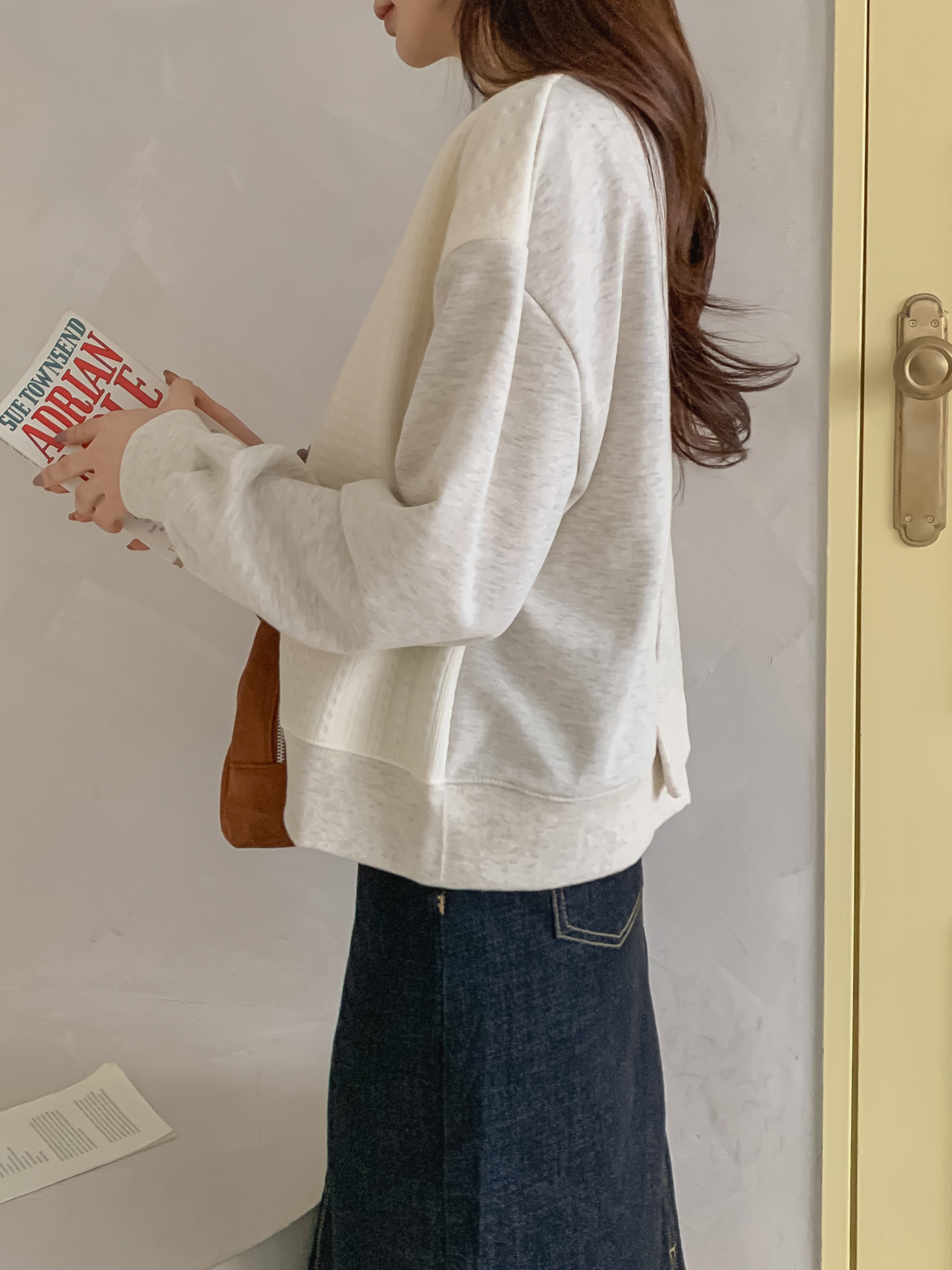 ニットコンビラウンドネックルーズ長袖スウェット | 詳細画像5