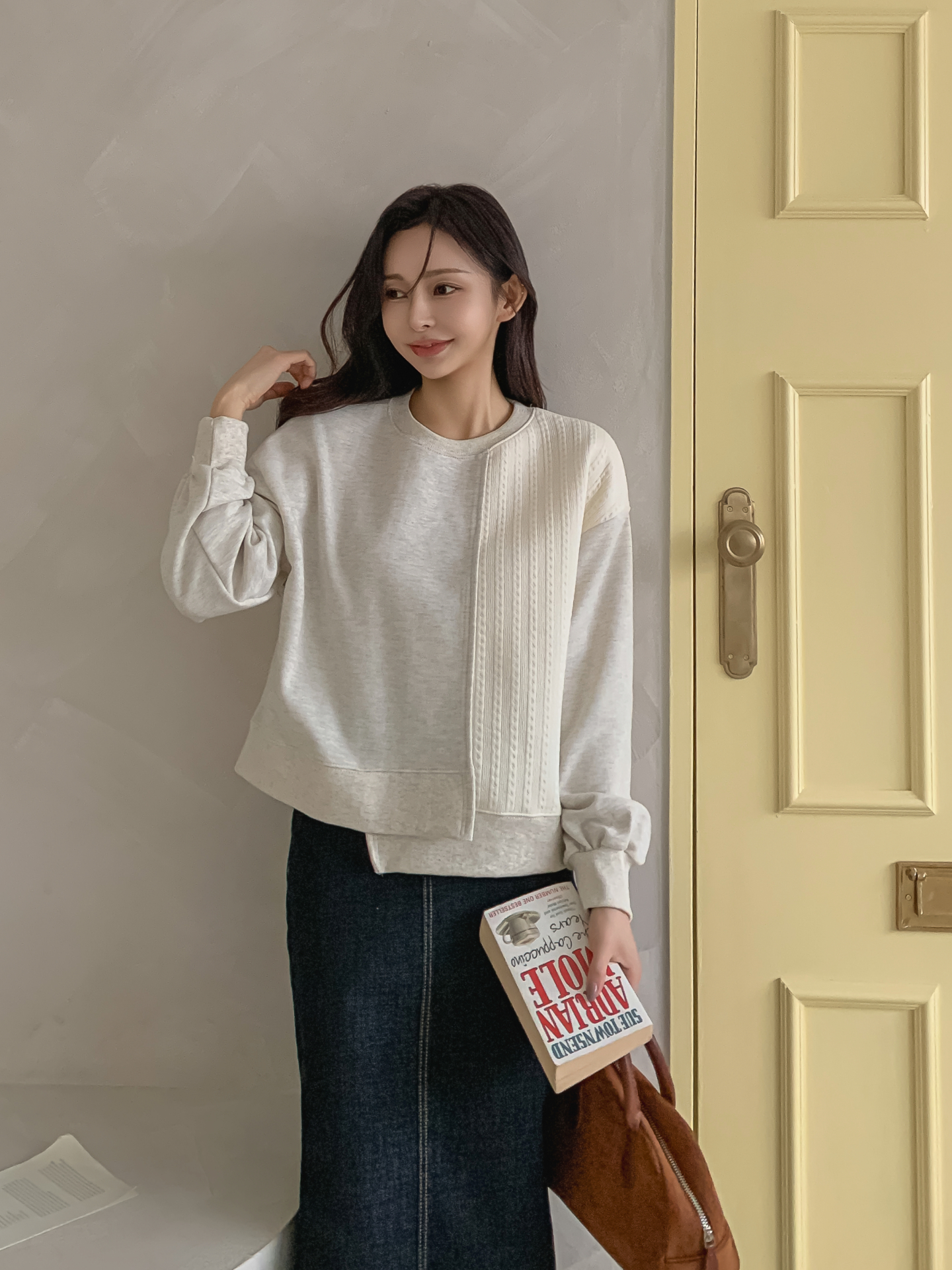 ニットコンビラウンドネックルーズ長袖スウェット | 詳細画像26