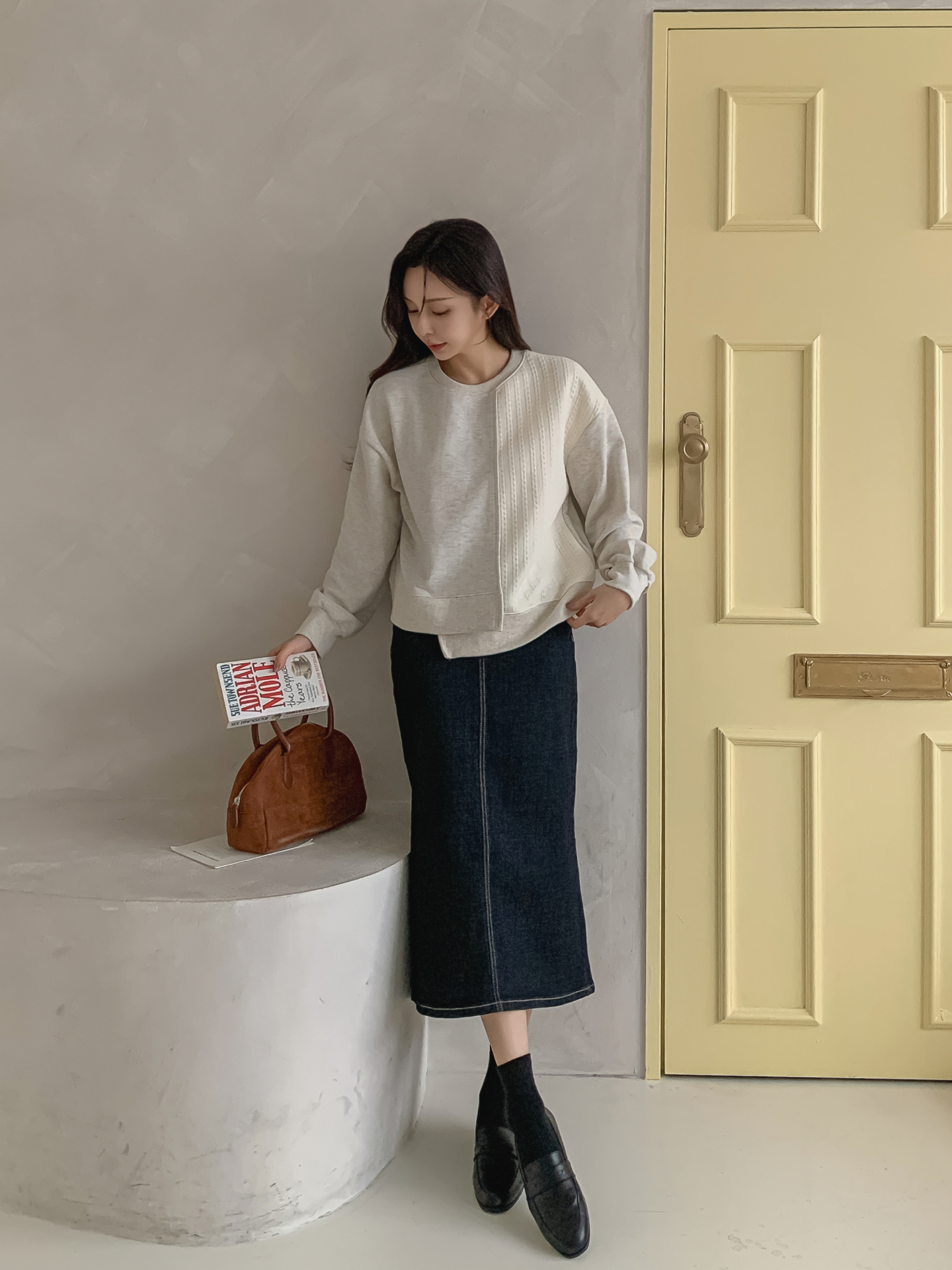 ニットコンビラウンドネックルーズ長袖スウェット | 詳細画像4