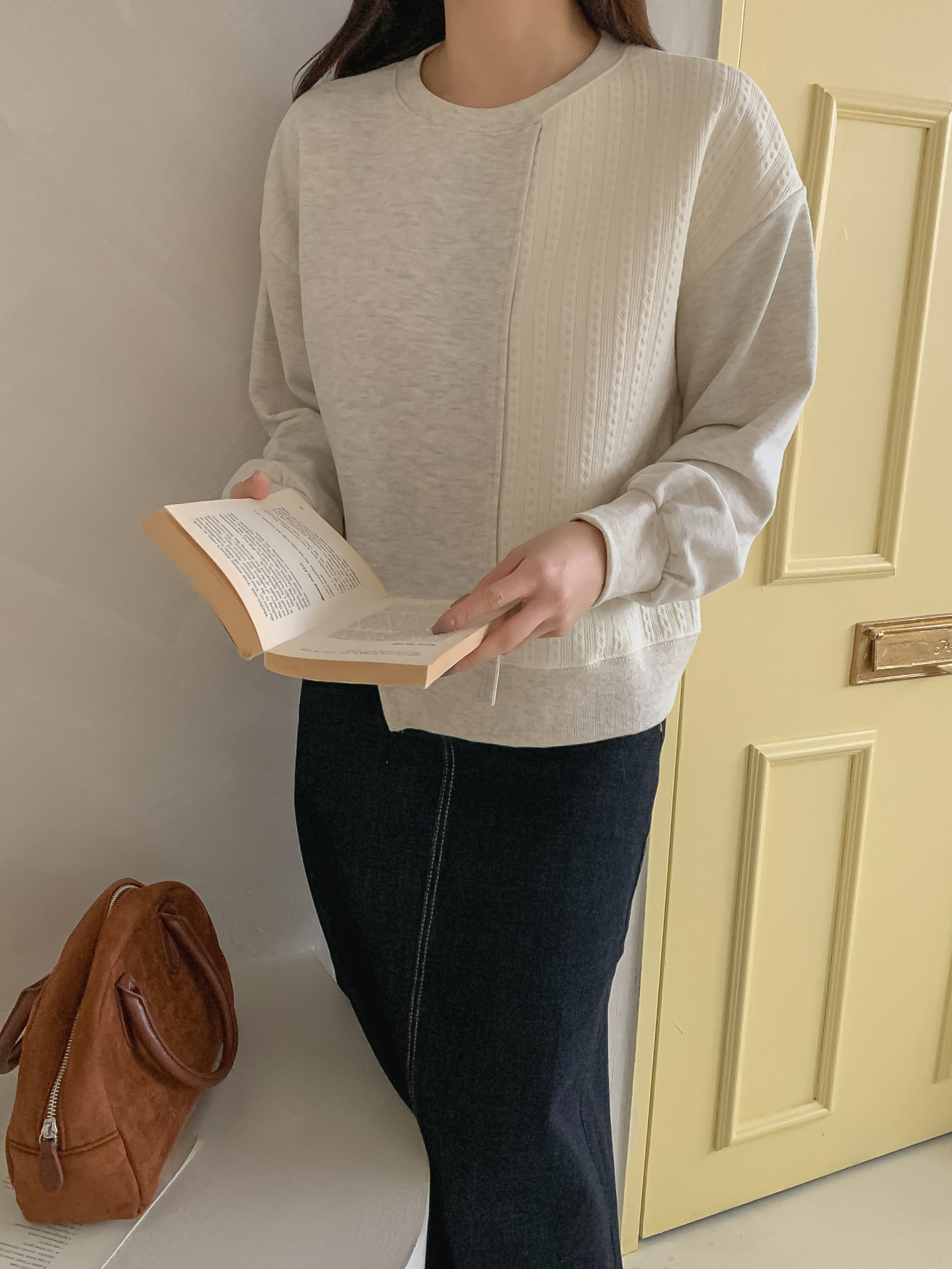 ニットコンビラウンドネックルーズ長袖スウェット | 詳細画像27