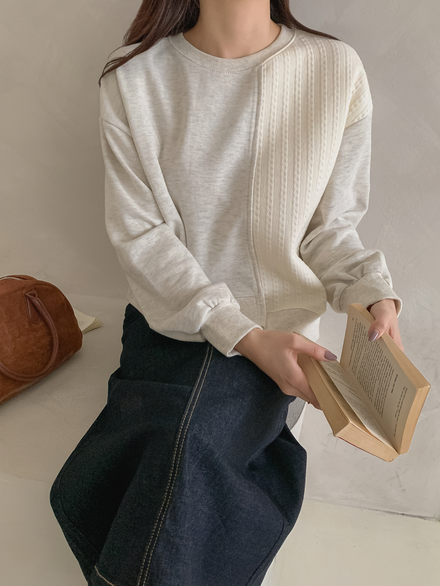 ニットコンビラウンドネックルーズ長袖スウェット | 詳細画像28