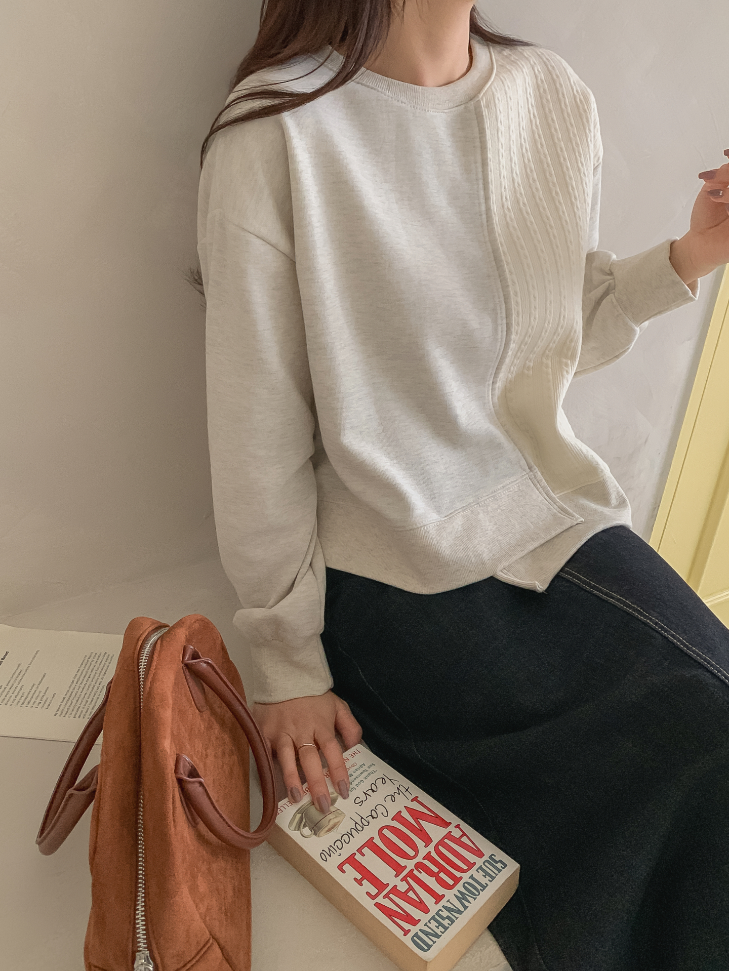 ニットコンビラウンドネックルーズ長袖スウェット | 詳細画像29