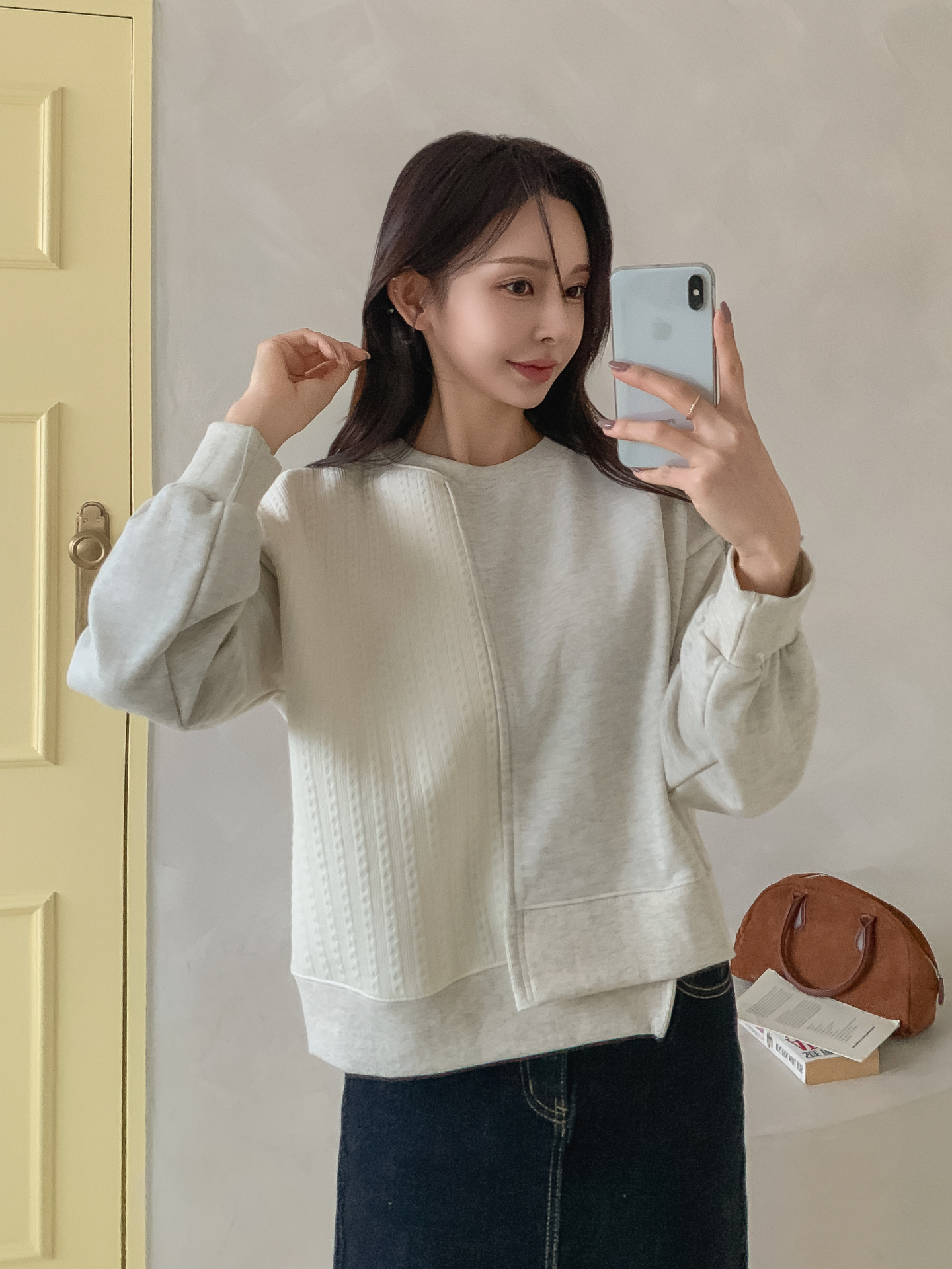 ニットコンビラウンドネックルーズ長袖スウェット | 詳細画像30