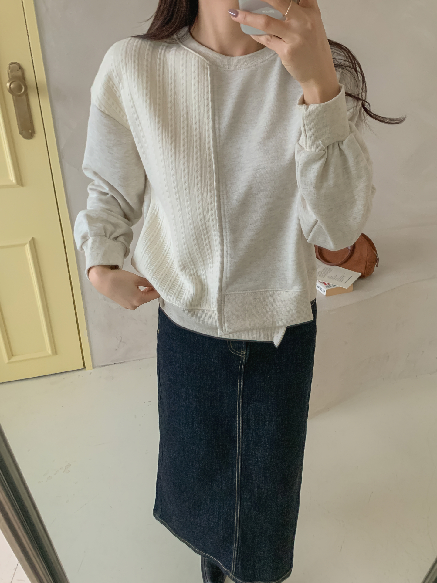 ニットコンビラウンドネックルーズ長袖スウェット | 詳細画像31