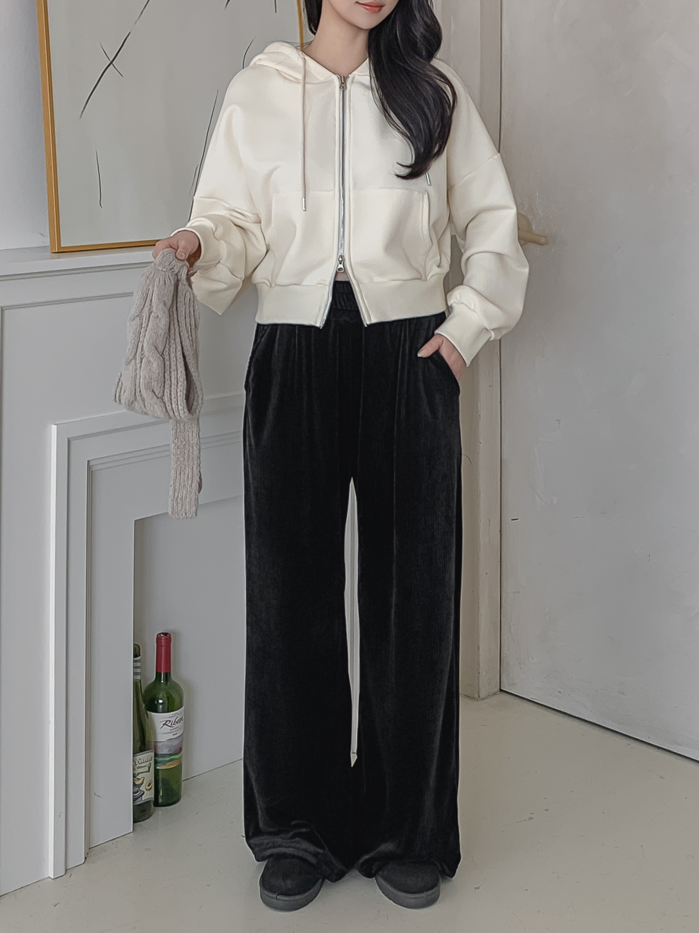 ファー裏地ベロアウエストゴムワイドパンツトレーニング | 詳細画像11