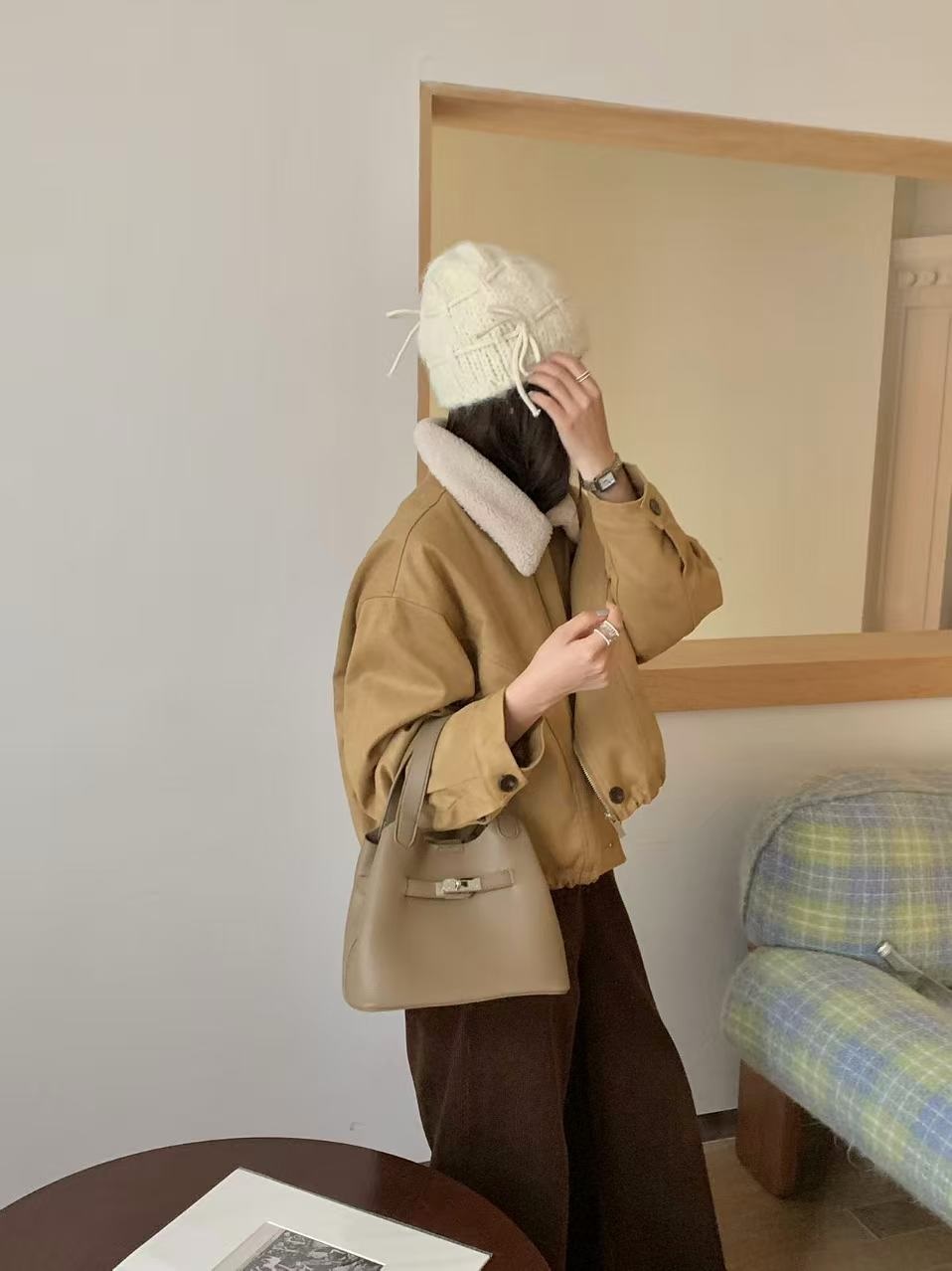 レザー調カラーショルダーバッグポーチ付ストラップセット(バックルあり) | 詳細画像9