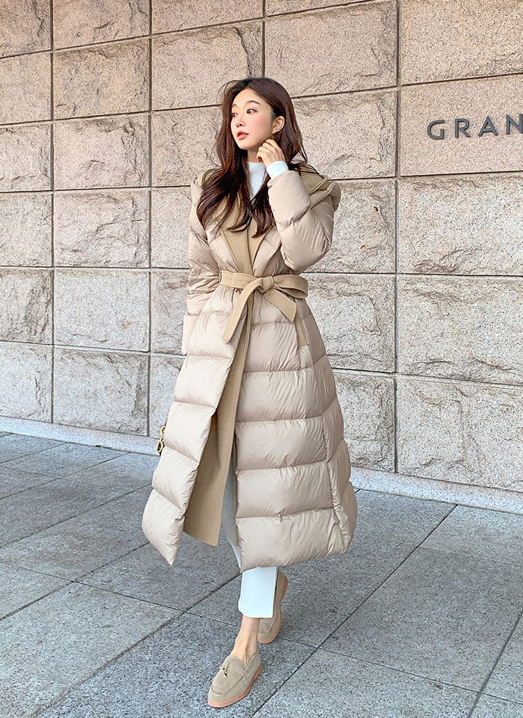 ダックダウンシャギーフード長袖ジップアップポケットロングダウン