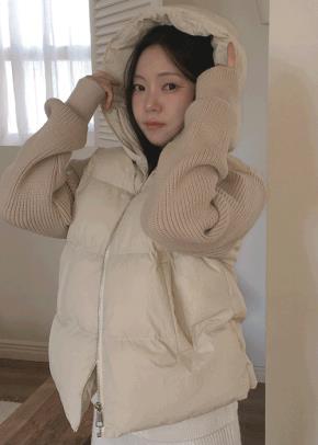 ニットドッキングダウンフードベスト | レディースファッション通販