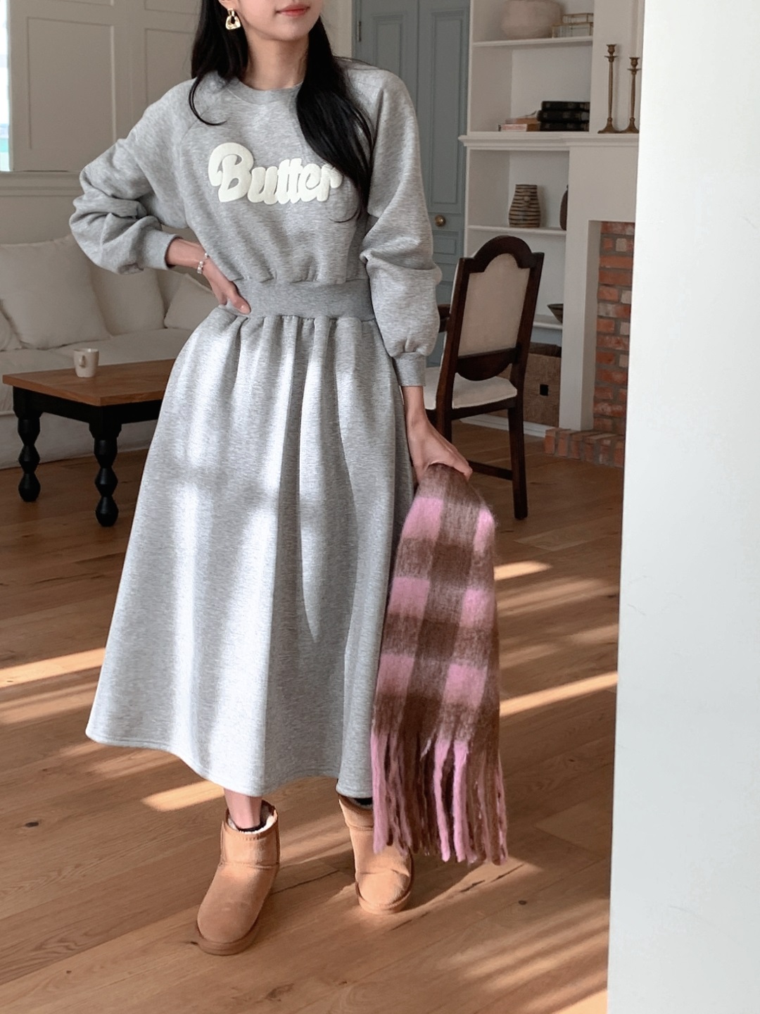 ラウンドネックロングフレアAラインプリントカラーワンピース | 詳細画像2