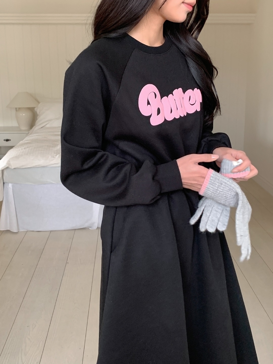 ラウンドネックロングフレアAラインプリントカラーワンピース | 詳細画像3