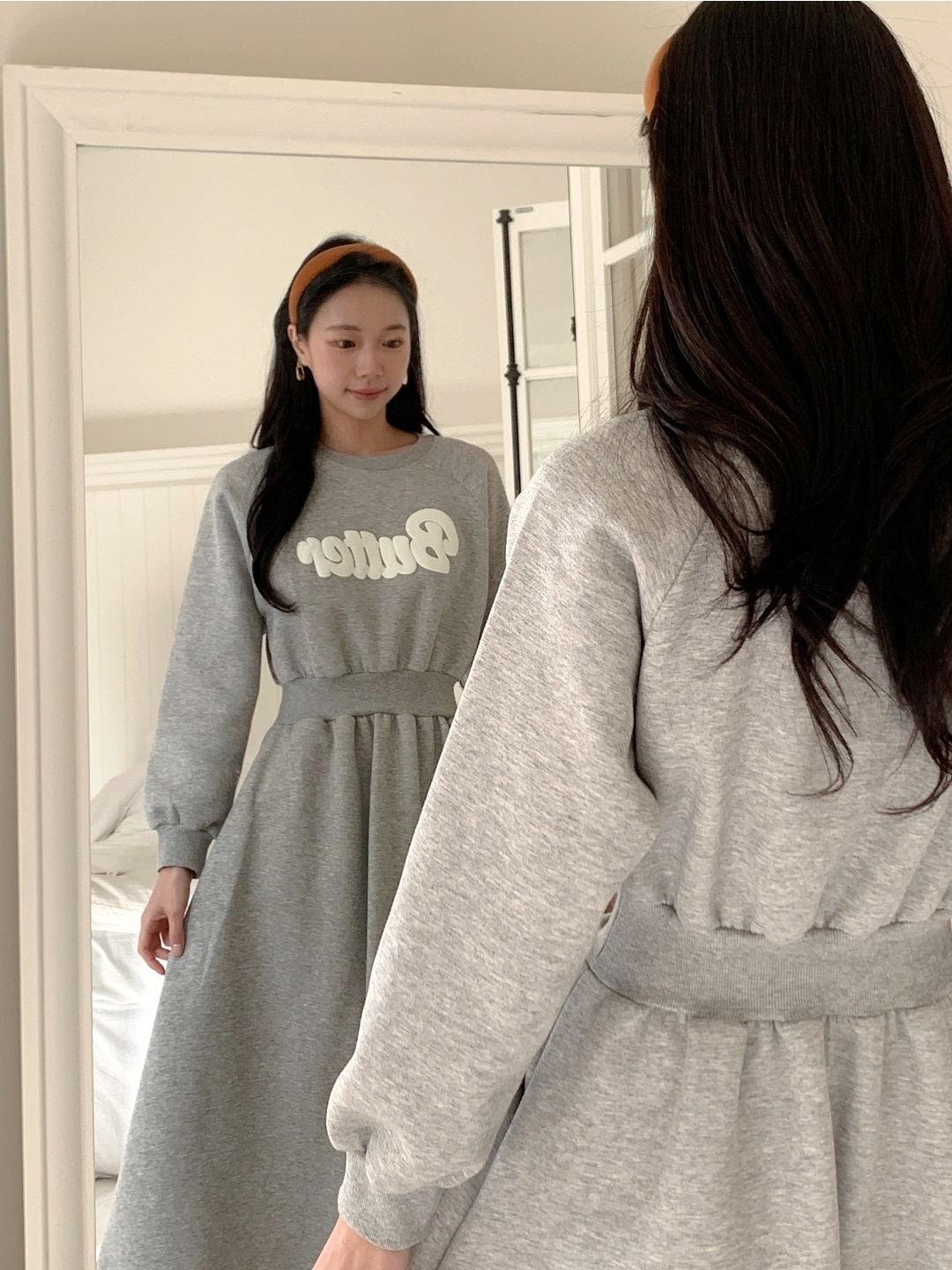 ラウンドネックロングフレアAラインプリントカラーワンピース | 詳細画像4