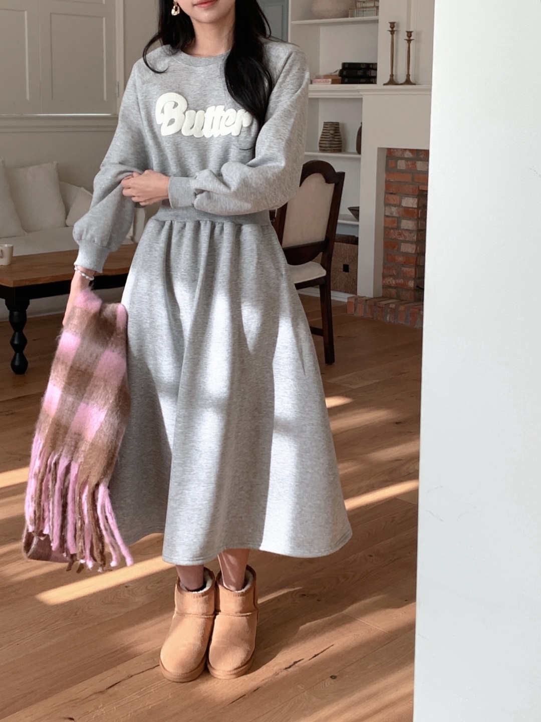 ラウンドネックロングフレアAラインプリントカラーワンピース | 詳細画像6