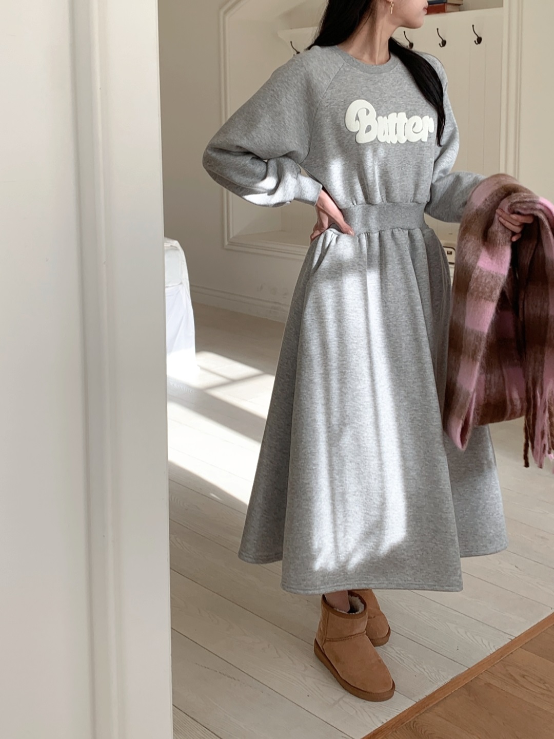 ラウンドネックロングフレアAラインプリントカラーワンピース | 詳細画像9