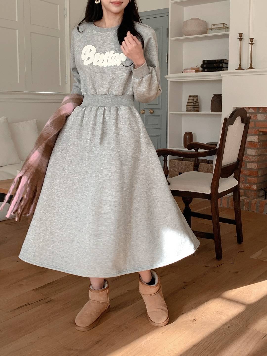 ラウンドネックロングフレアAラインプリントカラーワンピース | 詳細画像11