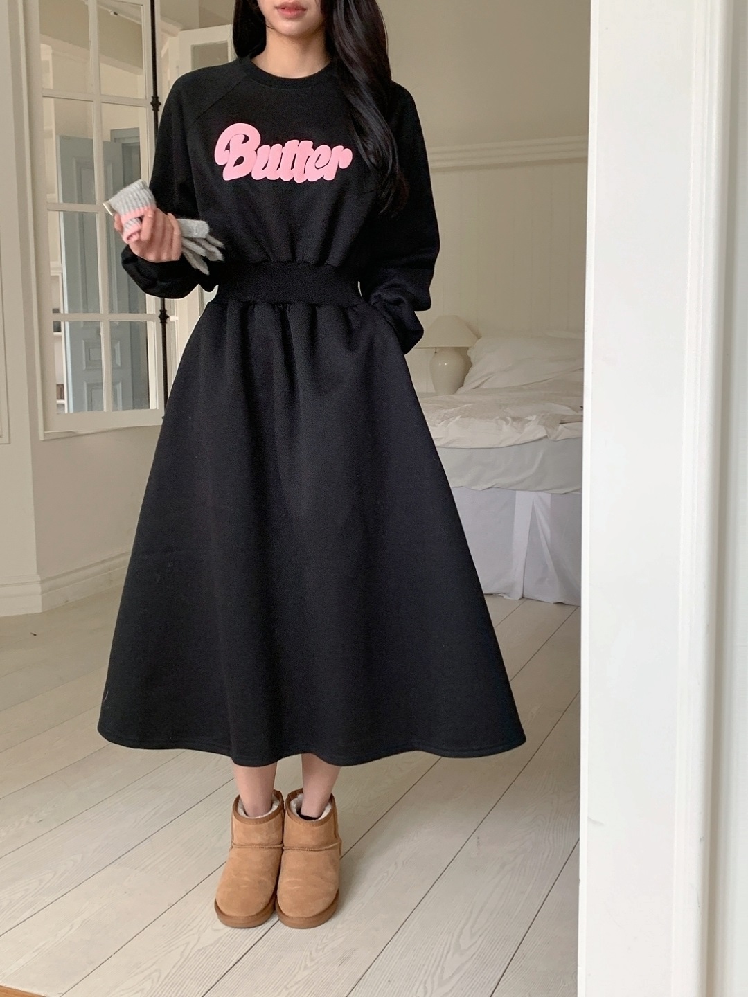 ラウンドネックロングフレアAラインプリントカラーワンピース | 詳細画像12