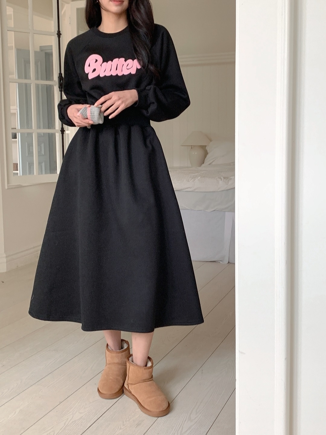 ラウンドネックロングフレアAラインプリントカラーワンピース | 詳細画像13