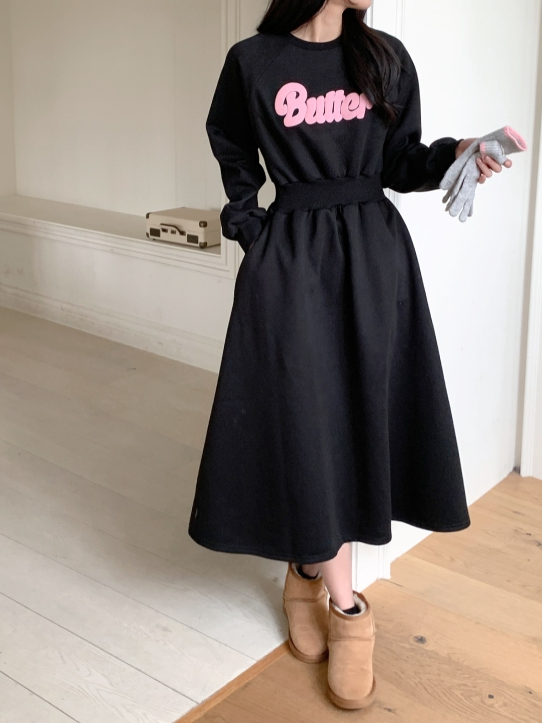 ラウンドネックロングフレアAラインプリントカラーワンピース | 詳細画像14