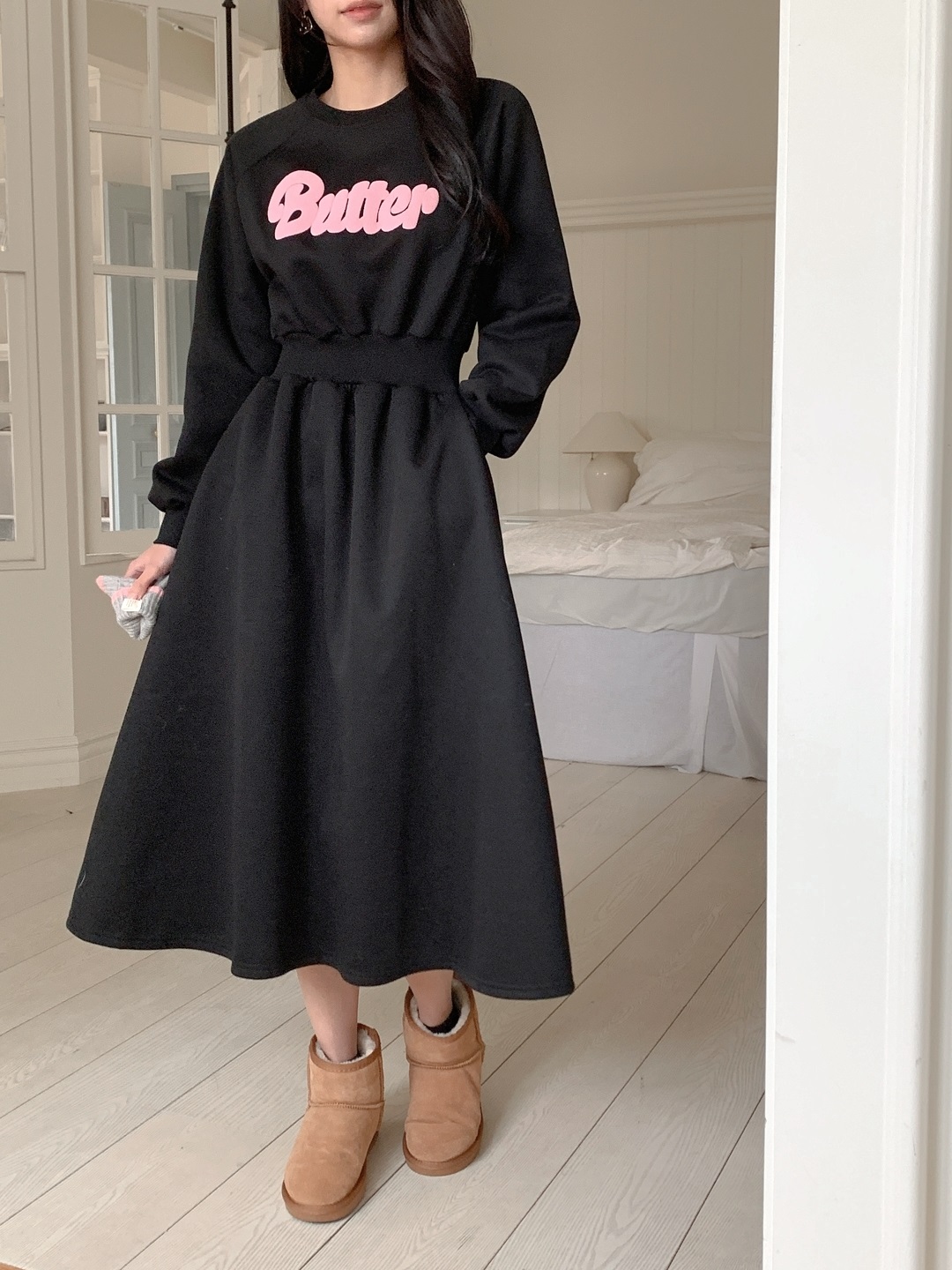 ラウンドネックロングフレアAラインプリントカラーワンピース | 詳細画像15