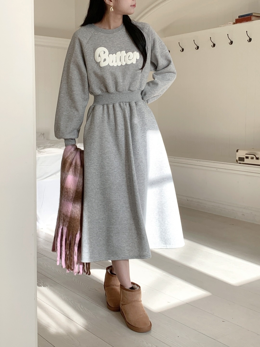 ラウンドネックロングフレアAラインプリントカラーワンピース | 詳細画像19