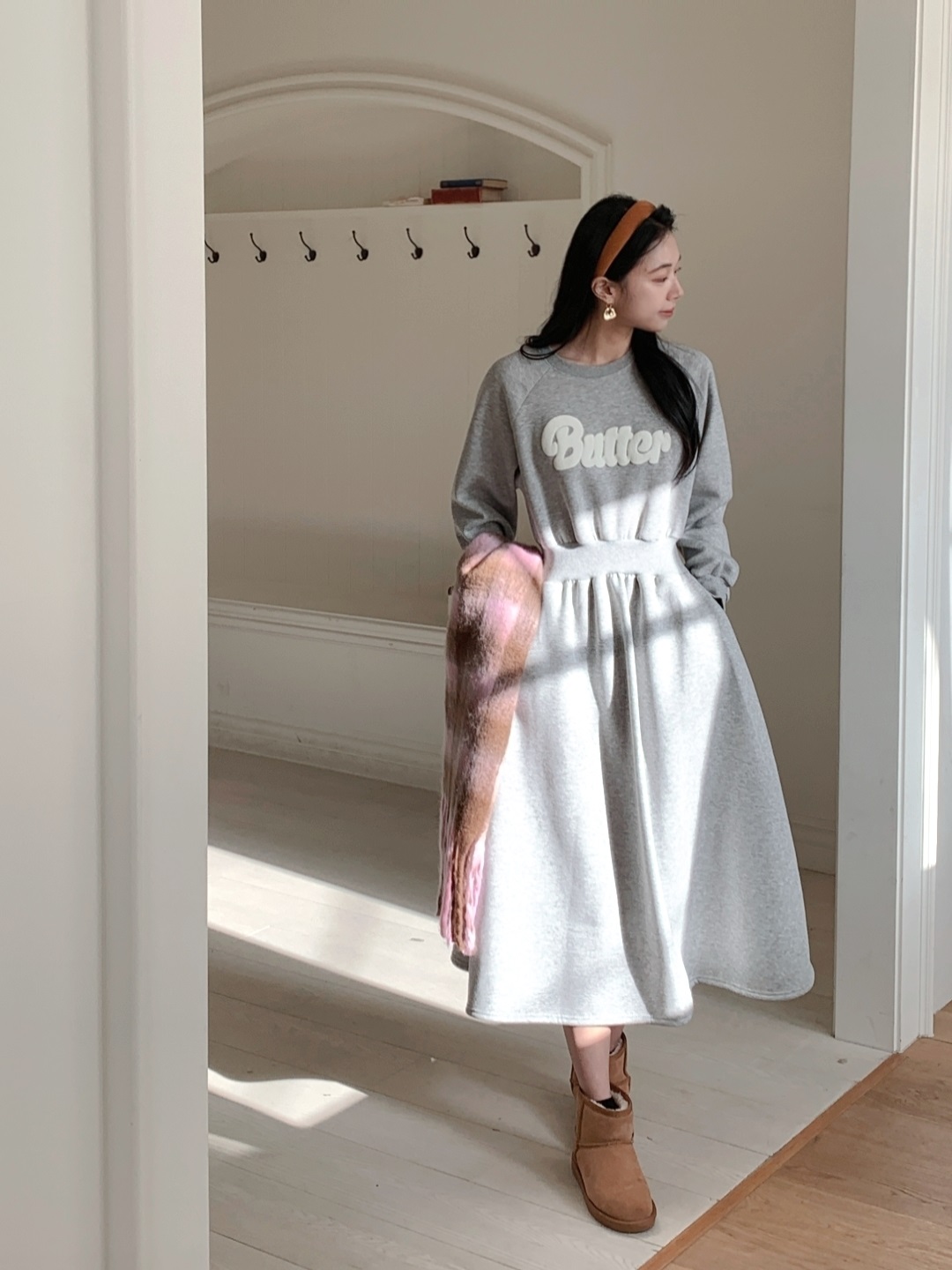 ラウンドネックロングフレアAラインプリントカラーワンピース | 詳細画像18