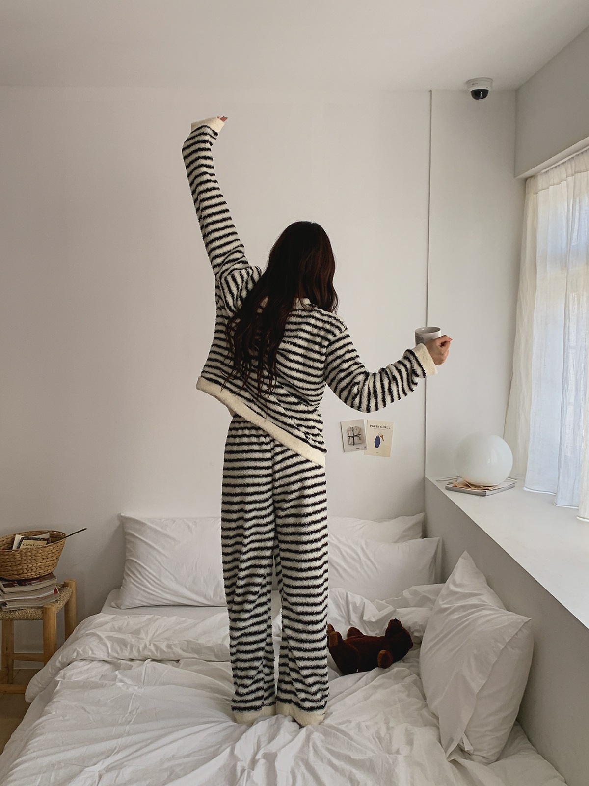 ソフトラウンドネックウエストゴム長袖ボーダーパンツTシャツパジャマSET | 詳細画像7