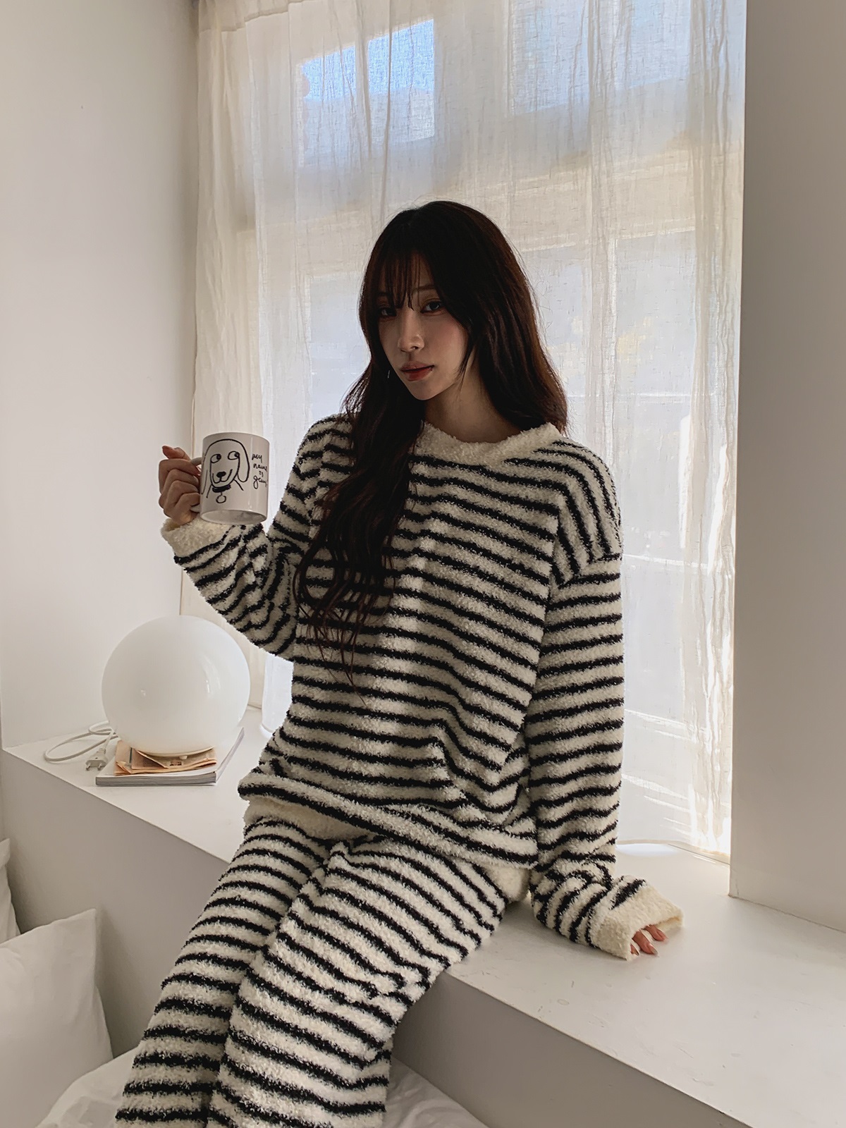 ソフトラウンドネックウエストゴム長袖ボーダーパンツTシャツパジャマSET | 詳細画像11