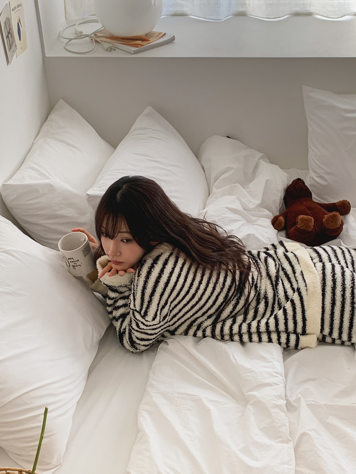 ソフトラウンドネックウエストゴム長袖ボーダーパンツTシャツパジャマSET | 詳細画像12