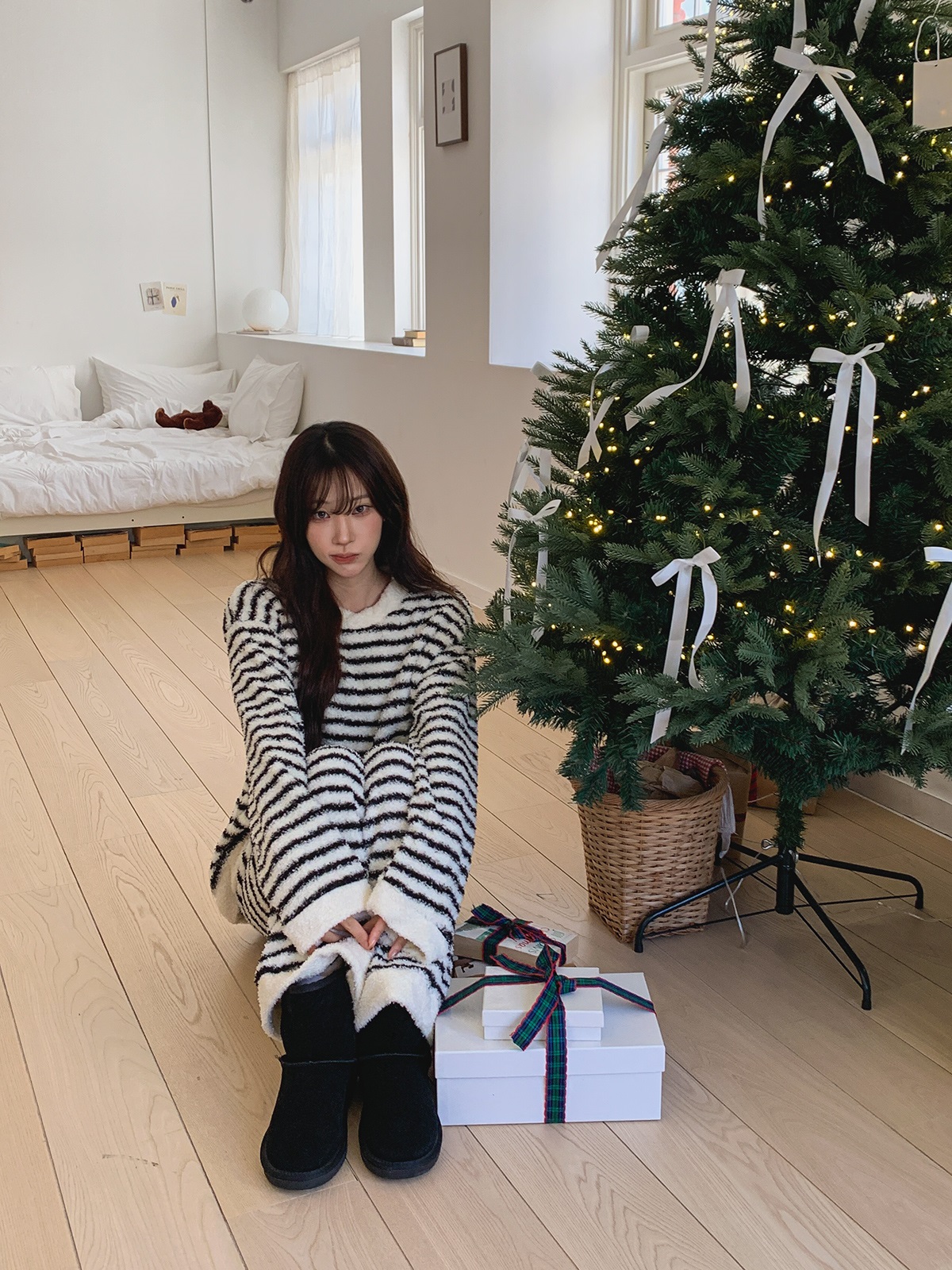 ソフトラウンドネックウエストゴム長袖ボーダーパンツTシャツパジャマSET | 詳細画像14