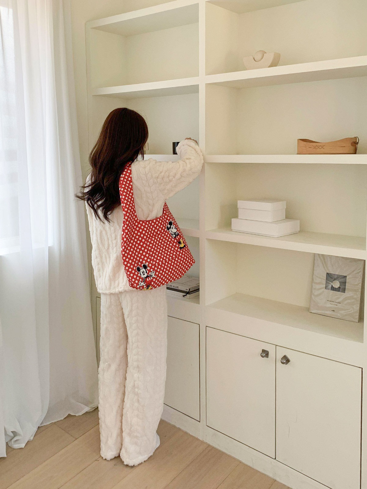 ソフトマイクロファイバーボタンウエストゴム長袖配色ケーブルパンツカーディガンパジャマSET | 詳細画像4