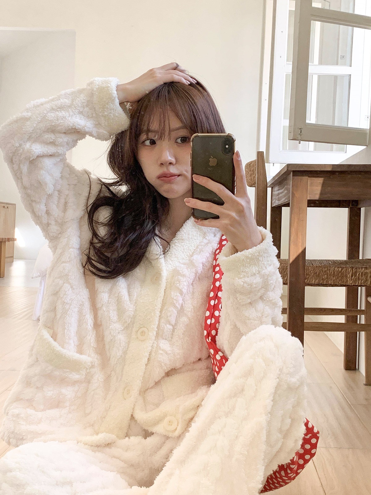 ソフトマイクロファイバーボタンウエストゴム長袖配色ケーブルパンツカーディガンパジャマSET | 詳細画像6