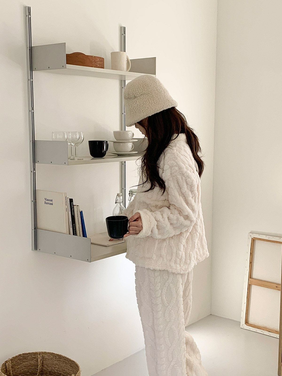 ソフトマイクロファイバーボタンウエストゴム長袖配色ケーブルパンツカーディガンパジャマSET | 詳細画像9