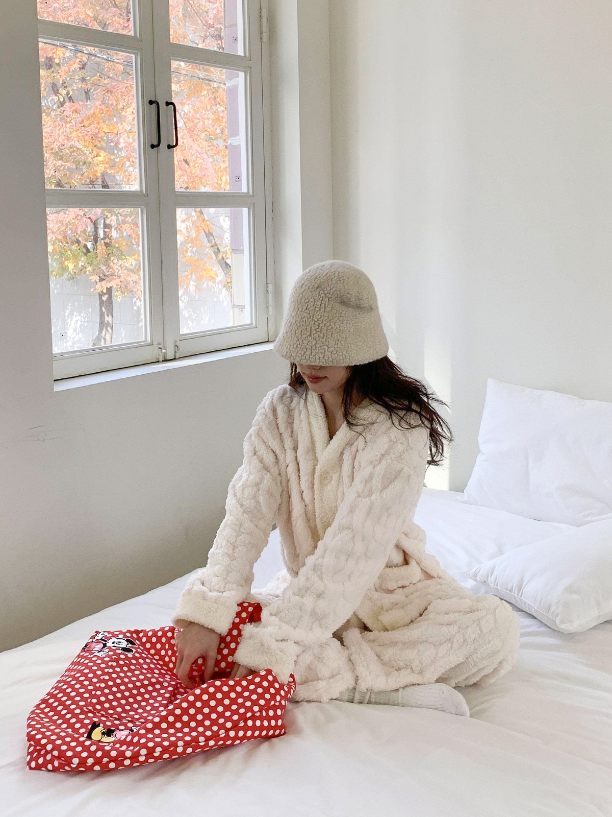 ソフトマイクロファイバーボタンウエストゴム長袖配色ケーブルパンツカーディガンパジャマSET | 詳細画像17