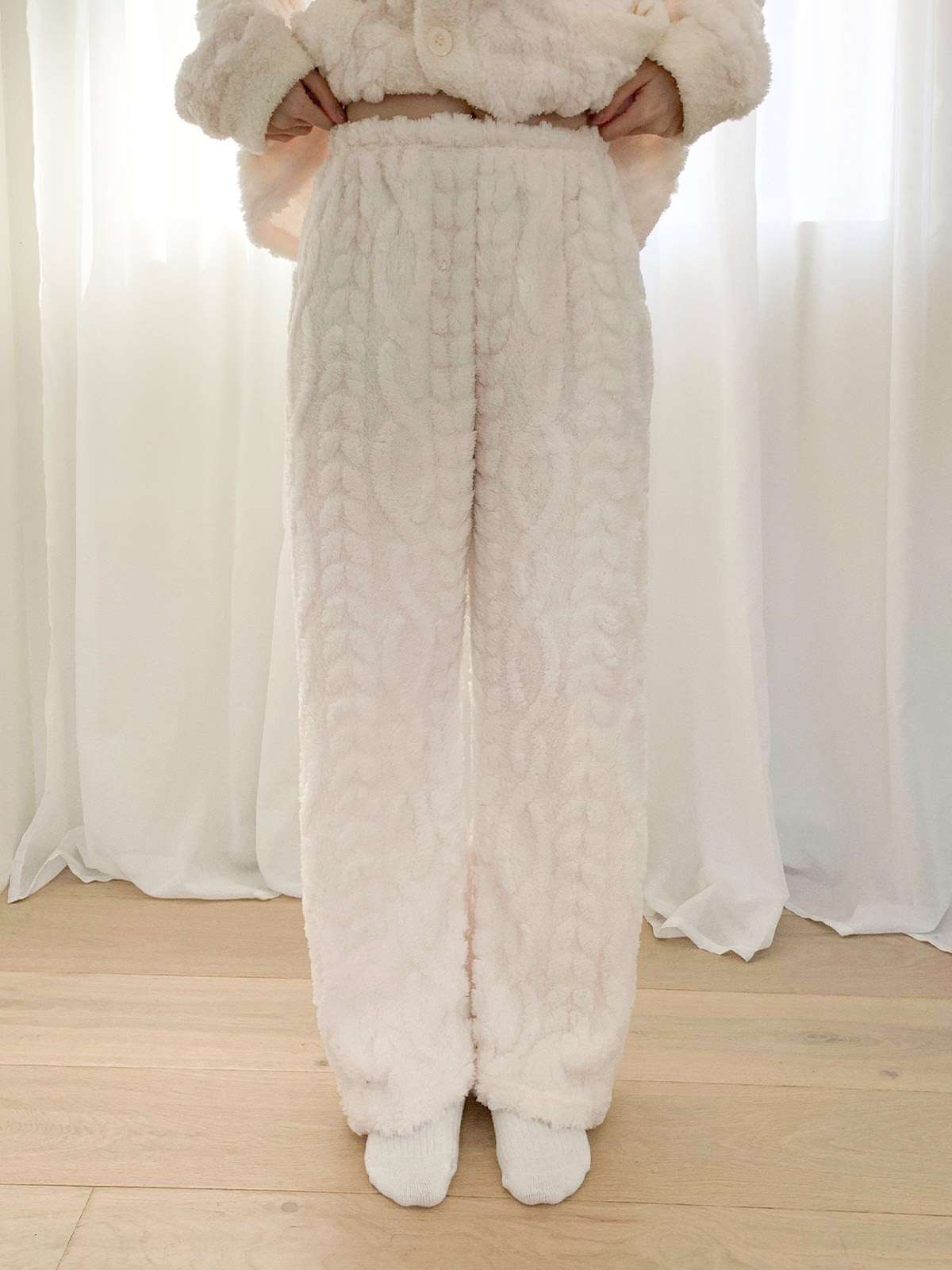 ソフトマイクロファイバーボタンウエストゴム長袖配色ケーブルパンツカーディガンパジャマSET | 詳細画像18